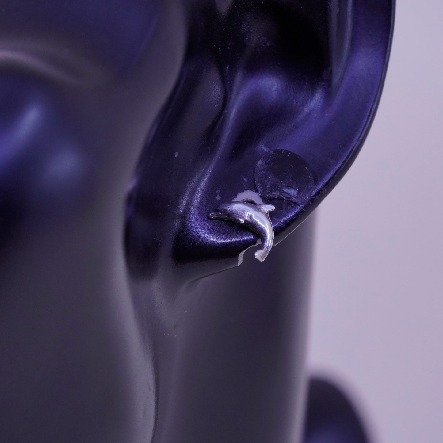 Vintage sterling 925 silver handmade dolphin studs, earrings