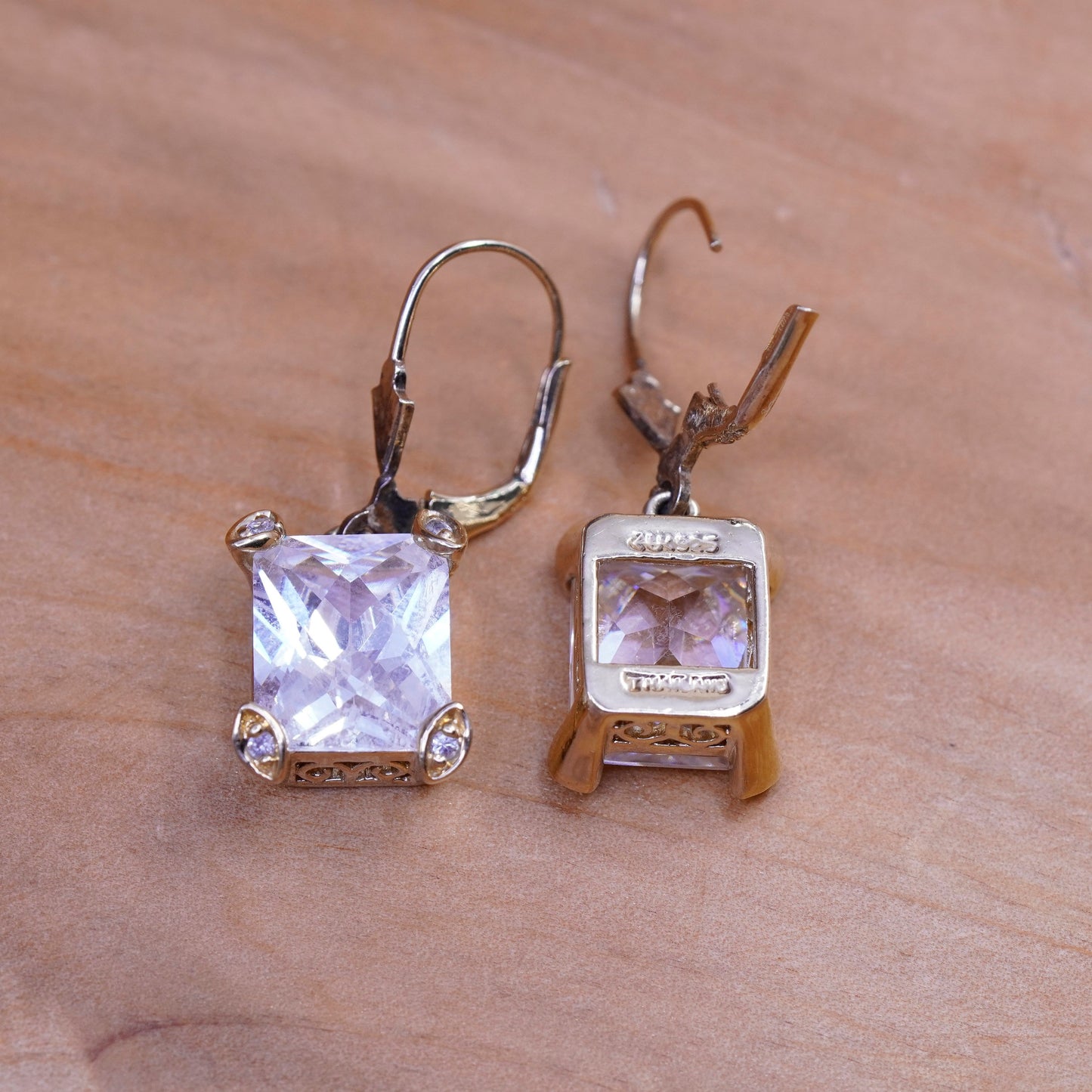 Vintage vermeil gold filled Sterling 925 silver handmade earrings with cz