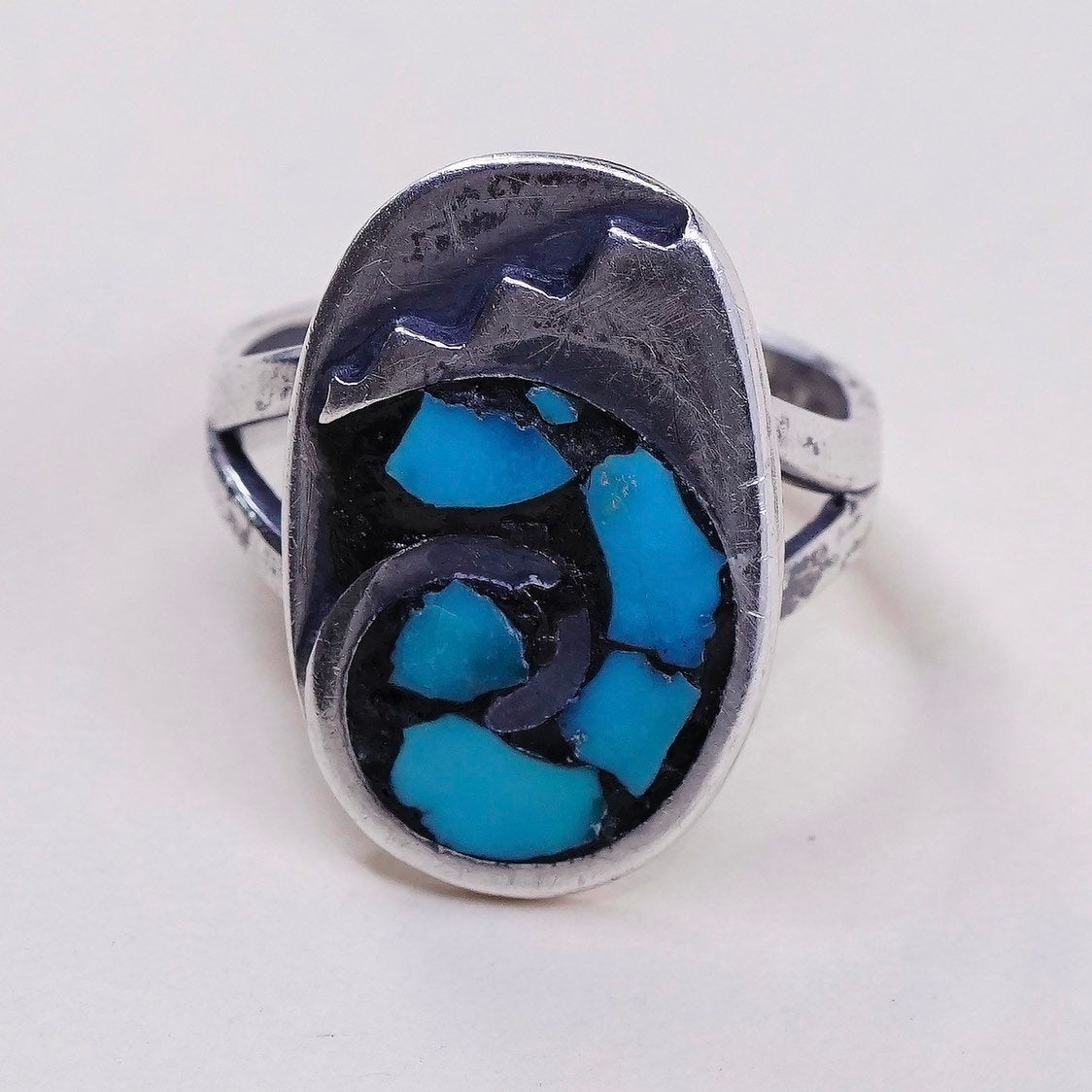 sz 6.75, sterling silver ring, Native American handmade 925 silver w/ turquoise