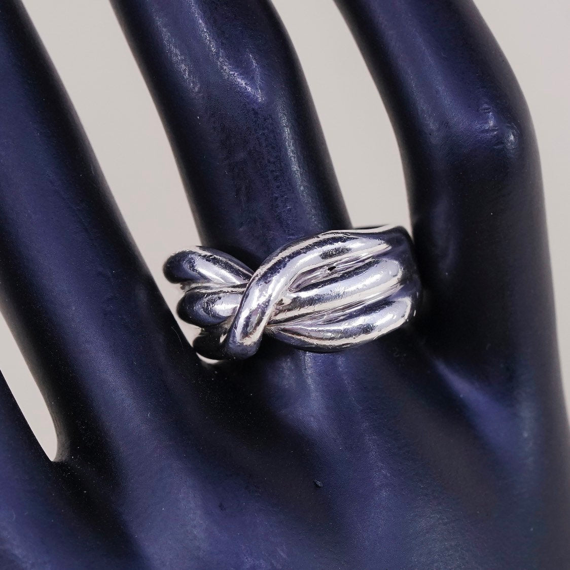sz 8, vtg sterling silver handmade ring, Mexico 925 ribbed statement band