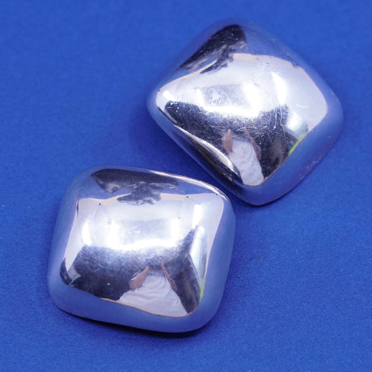 Vintage Sterling silver handmade earrings, 925 square button clip on earrings