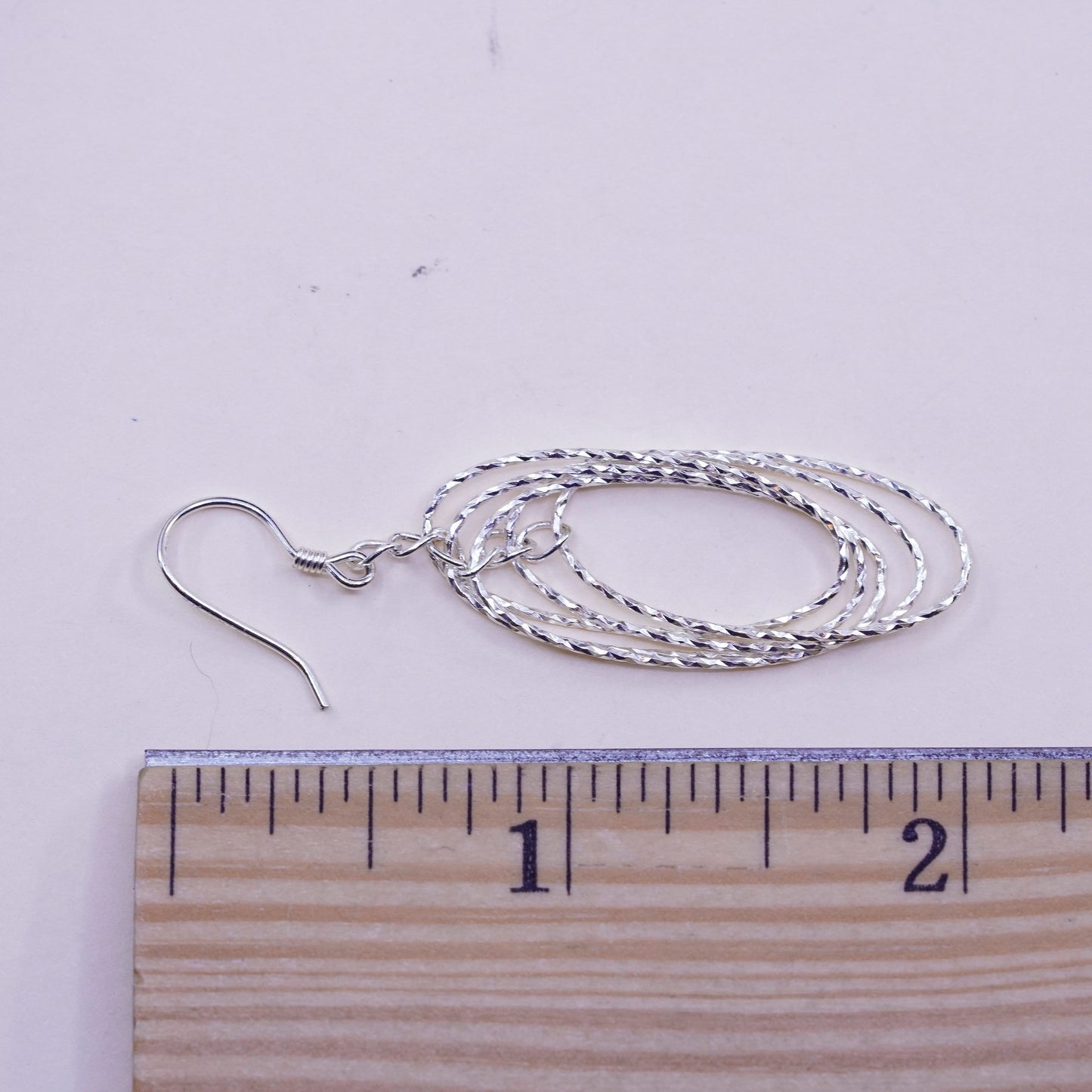 Vintage sterling silver handmade earrings, 925 textured oval dangle
