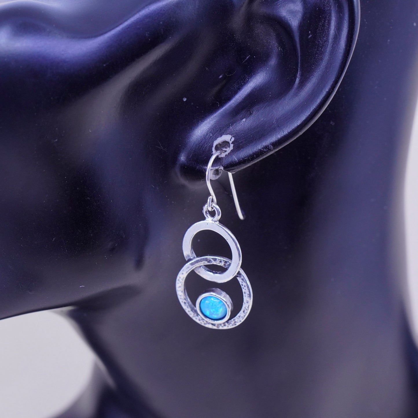 Shablool Didae Sterling silver handmade earrings, 925 circle opal dangles