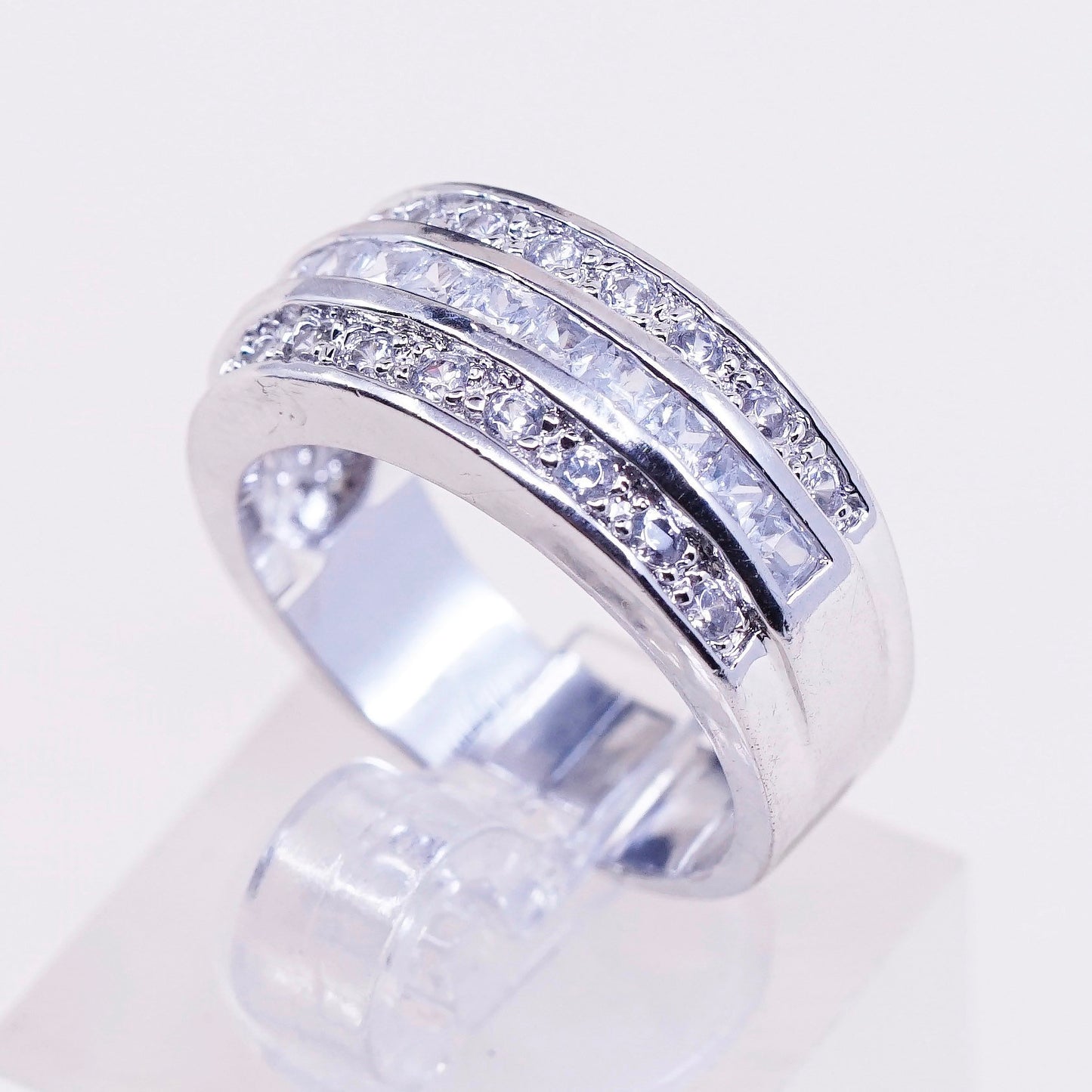 Size 6, vintage Sterling silver ring, 925 band with CZ cluster statement ring