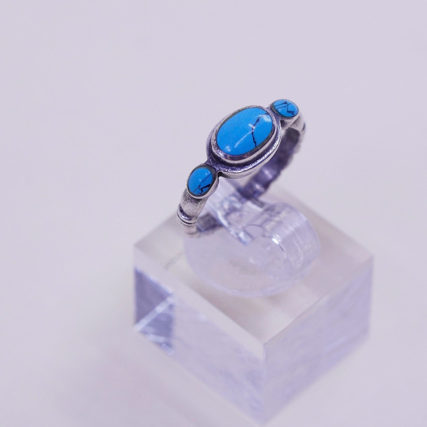 Size 5.25, Vintage sterling 925 silver ring, Native American handmade turquoise