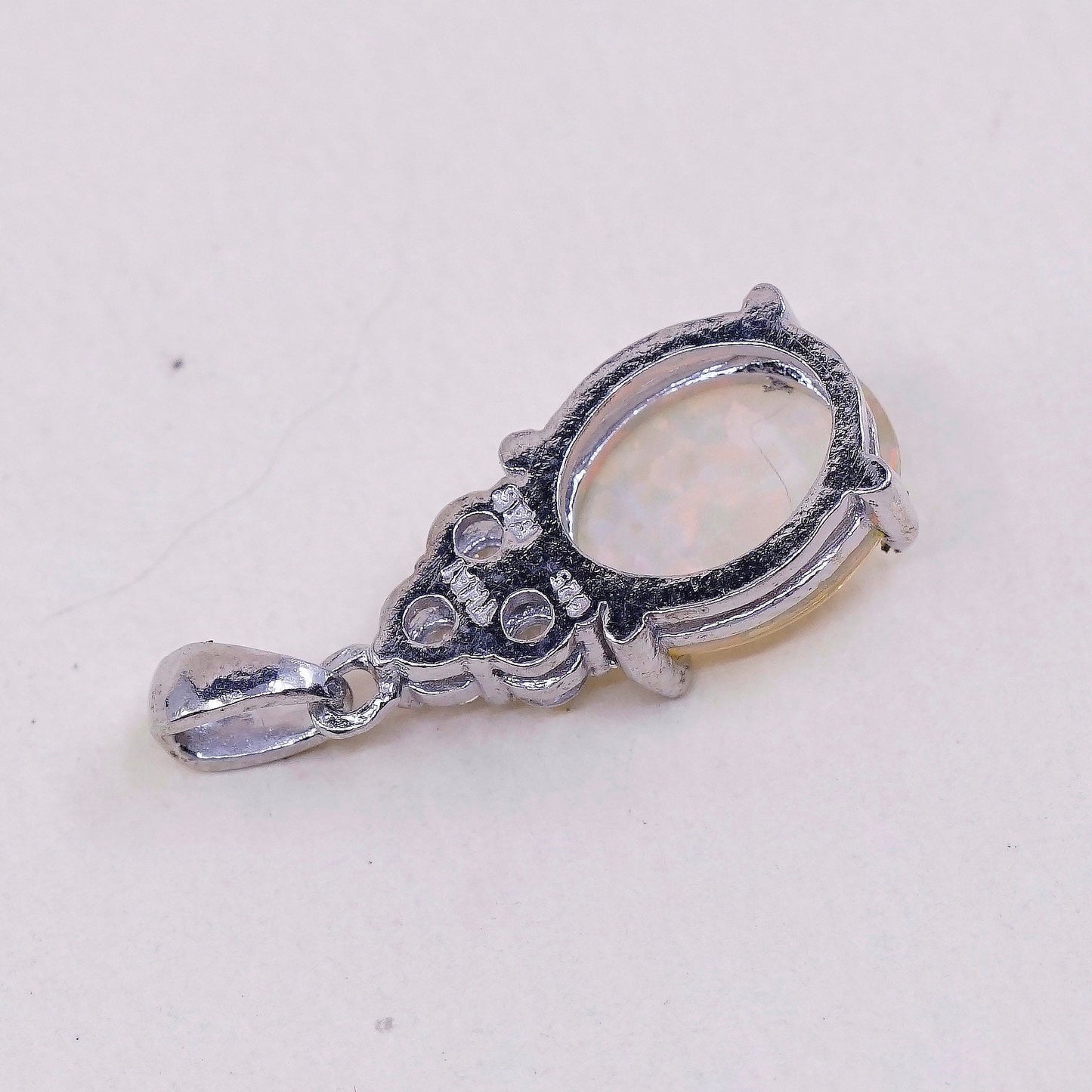 VTG Sterling silver handmade pendant, solid 925 silver with opal