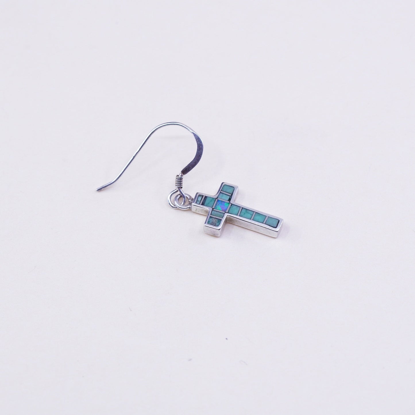 Native American zuni Sterling 925 silver earrings, cross w/ opal and turquoise