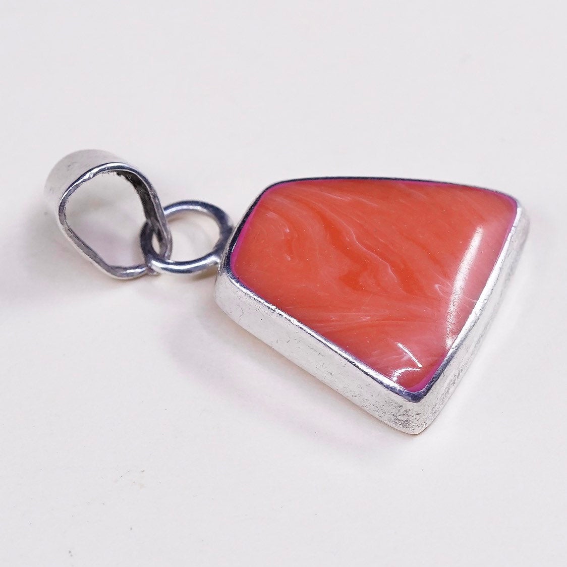 VTG handmade sterling silver pendant, Mexico 925 with orange agate