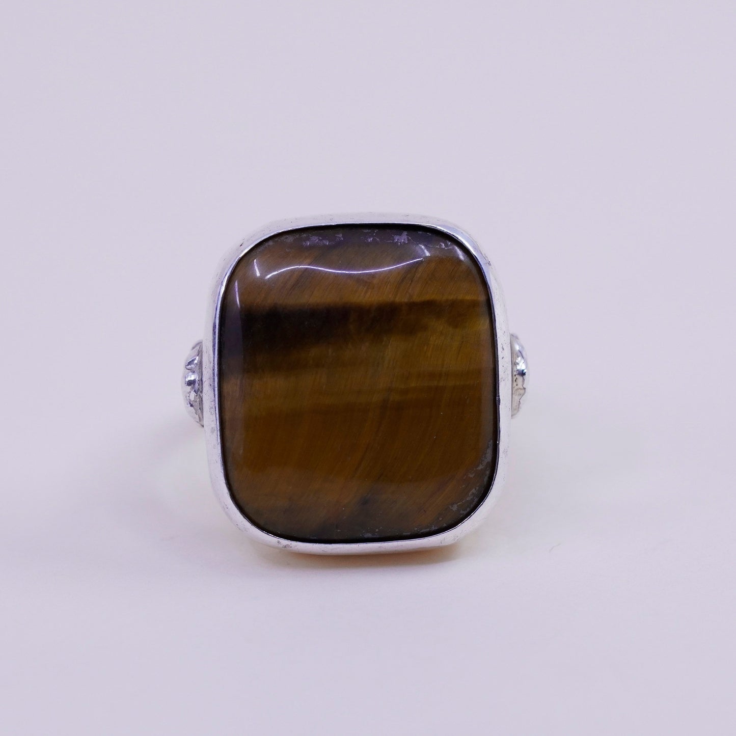 Size 7, Vintage sterling silver ring, handmade 925 band square golden tiger eye
