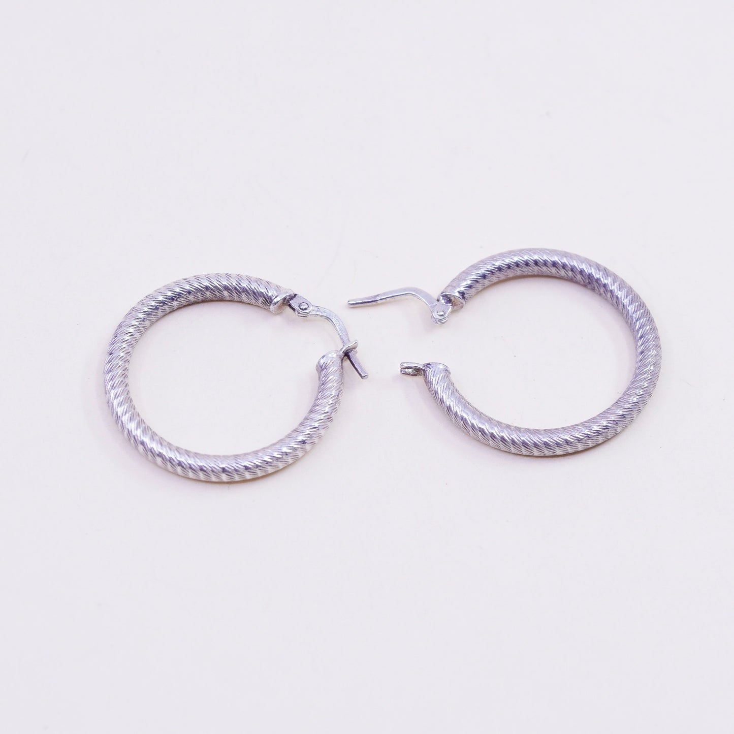 1” Vintage sterling silver loop earrings, textured primitive hoops