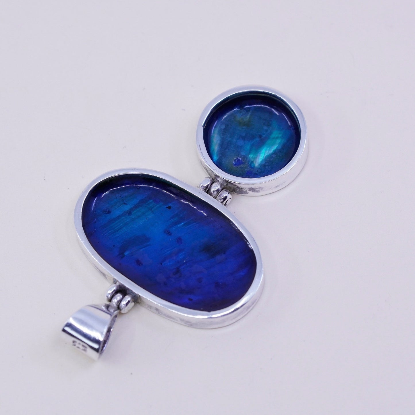Vintage sterling silver handmade pendant, mexico 925 with oval abalone inlay