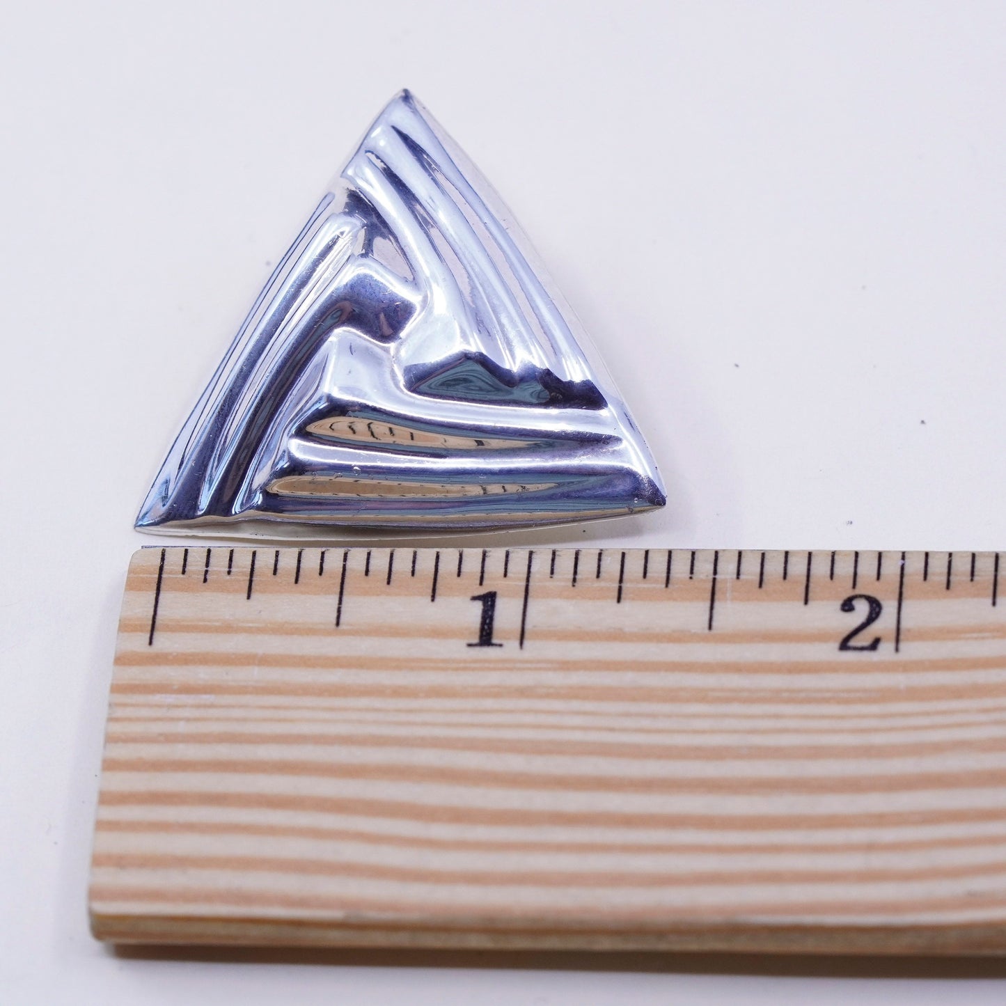 vintage Modern handmade Sterling clip on, 925 triangular Ribbed earrings