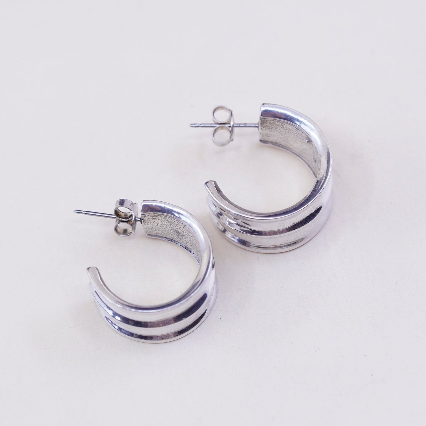 1”, ESPO Sterling silver handmade earrings, 925 Ribbed origami Huggie studs
