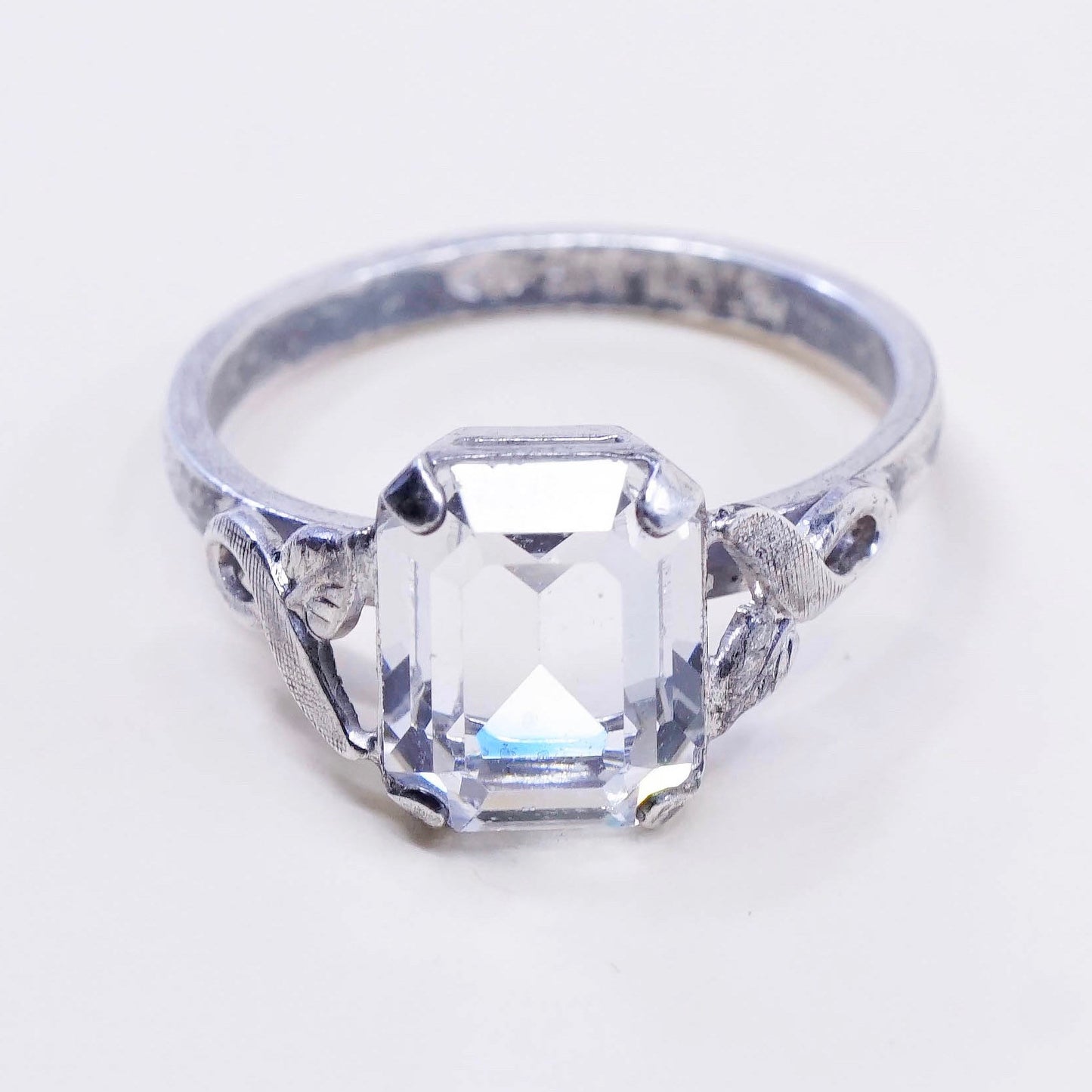 Size 7, Vintage handmade sterling 925 silver with clear crystal ring