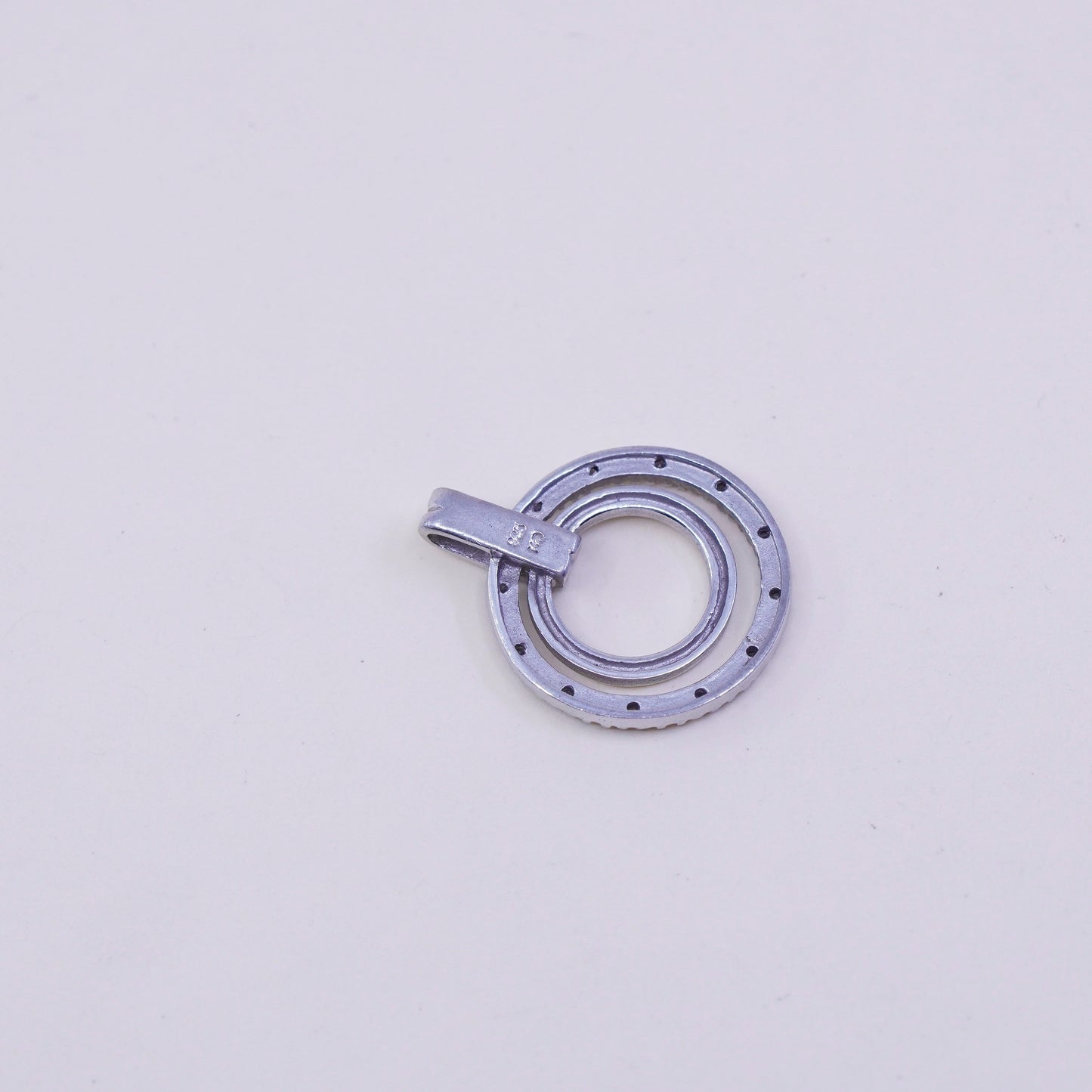 Vintage Sterling silver handmade pendant, 925 circle with tiny diamond details