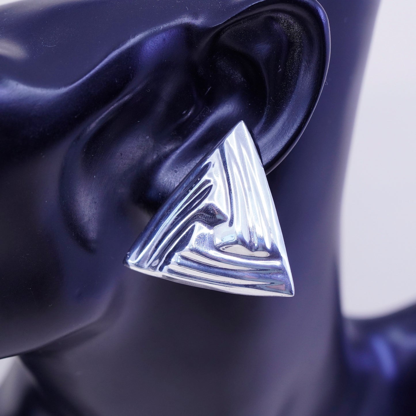 vintage Modern handmade Sterling clip on, 925 triangular Ribbed earrings