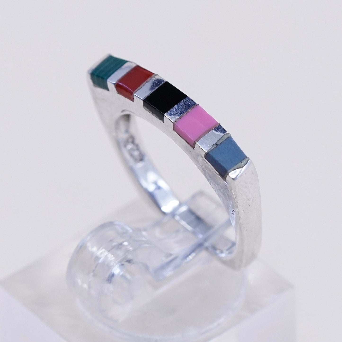 Size 5 Sterling silver handmade ring, antique 925 ring with turquoise malachite