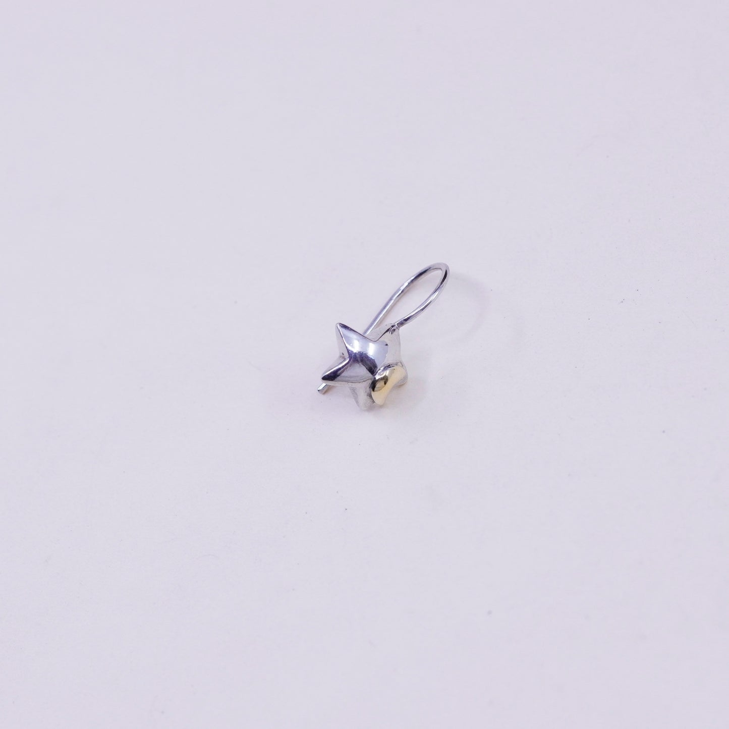 sterling silver modern earrings, 925 textured star with 14K yellow gold moon