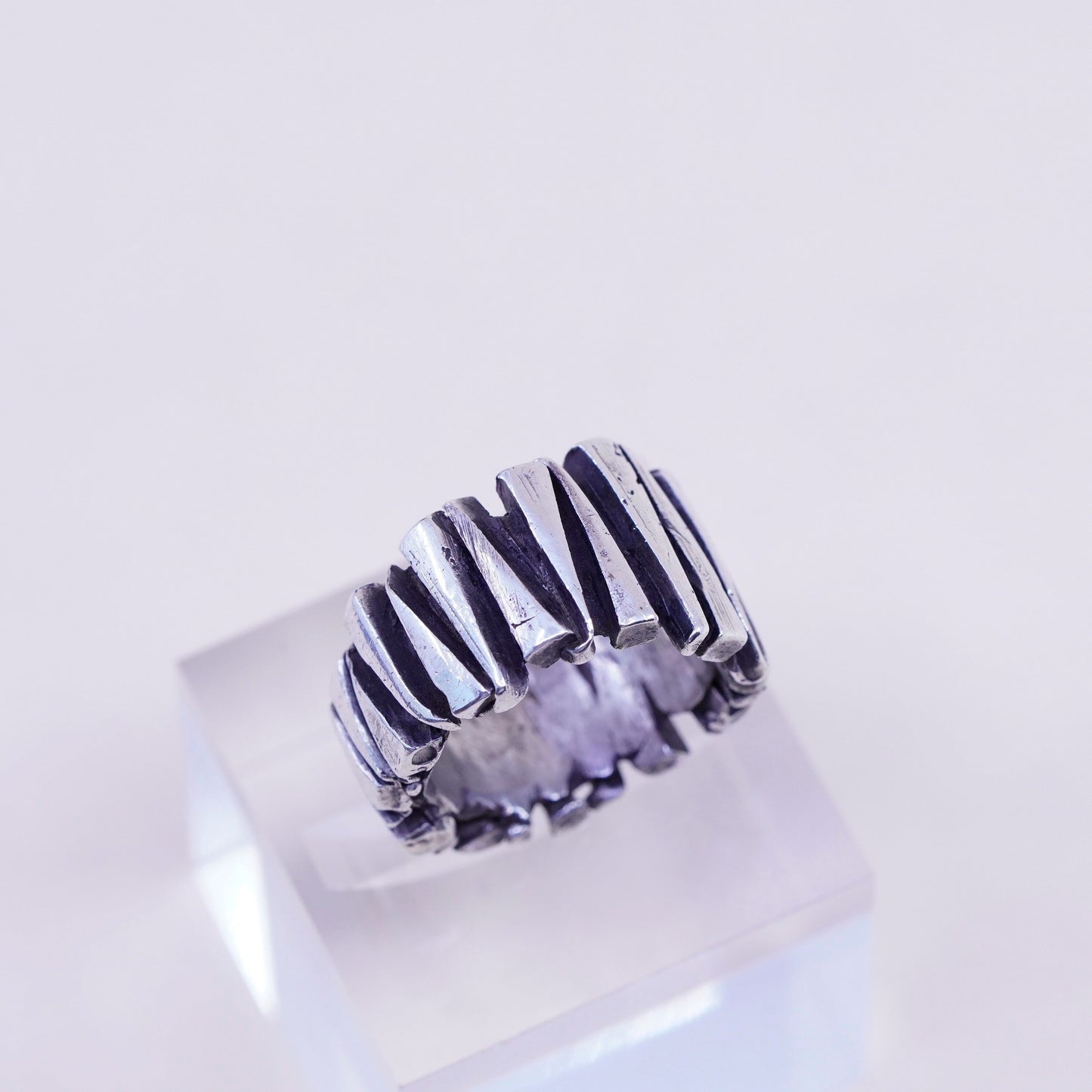Size 6.25, Vintage sterling silver handmade ring, 925 statement ring w/ ribbed