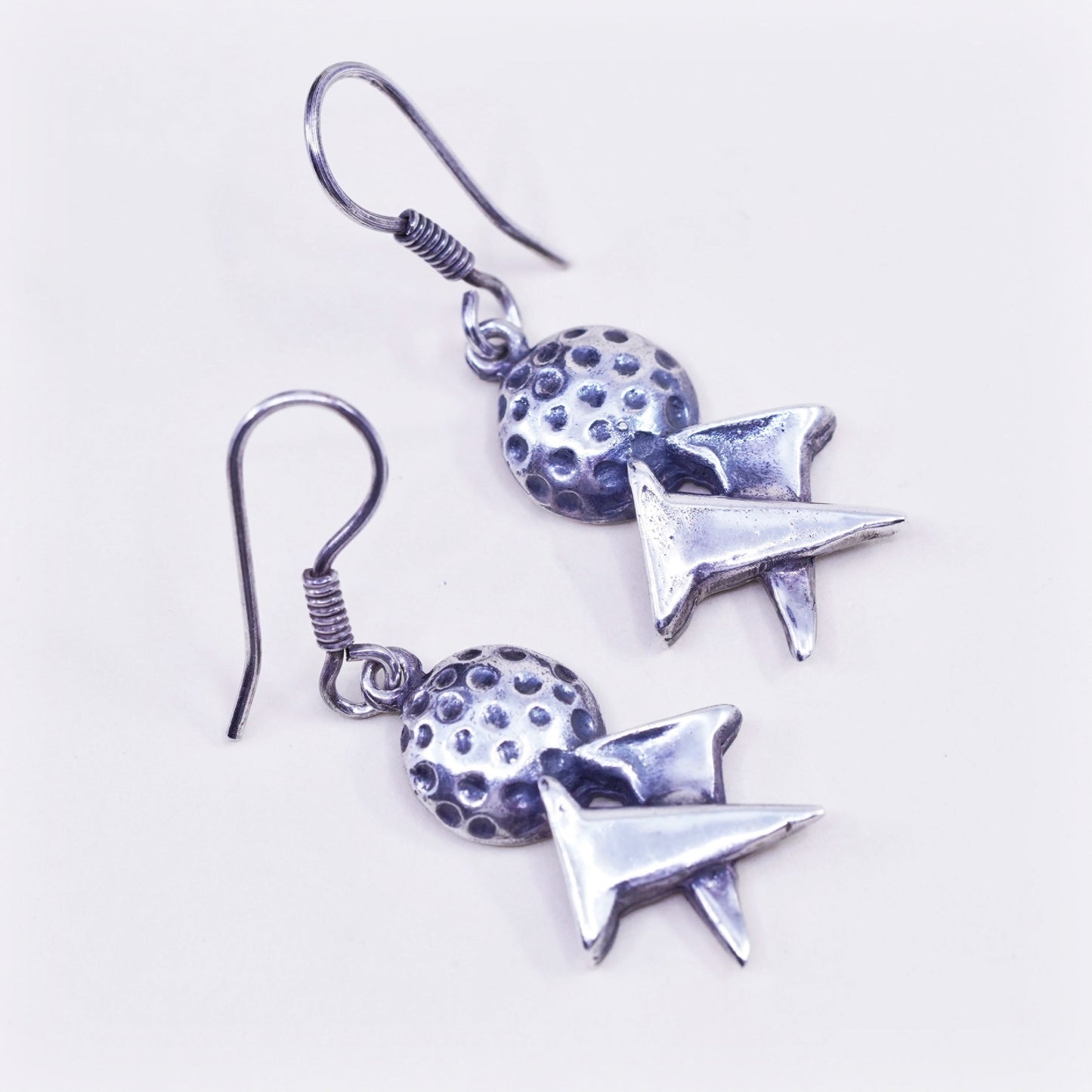 Vintage Sterling silver handmade earrings, 925 golf ball dangles