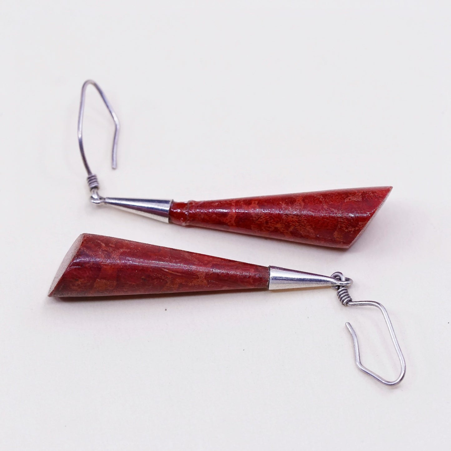 Vintage southwestern sterling silver handmade earrings, 925 teardrop coral