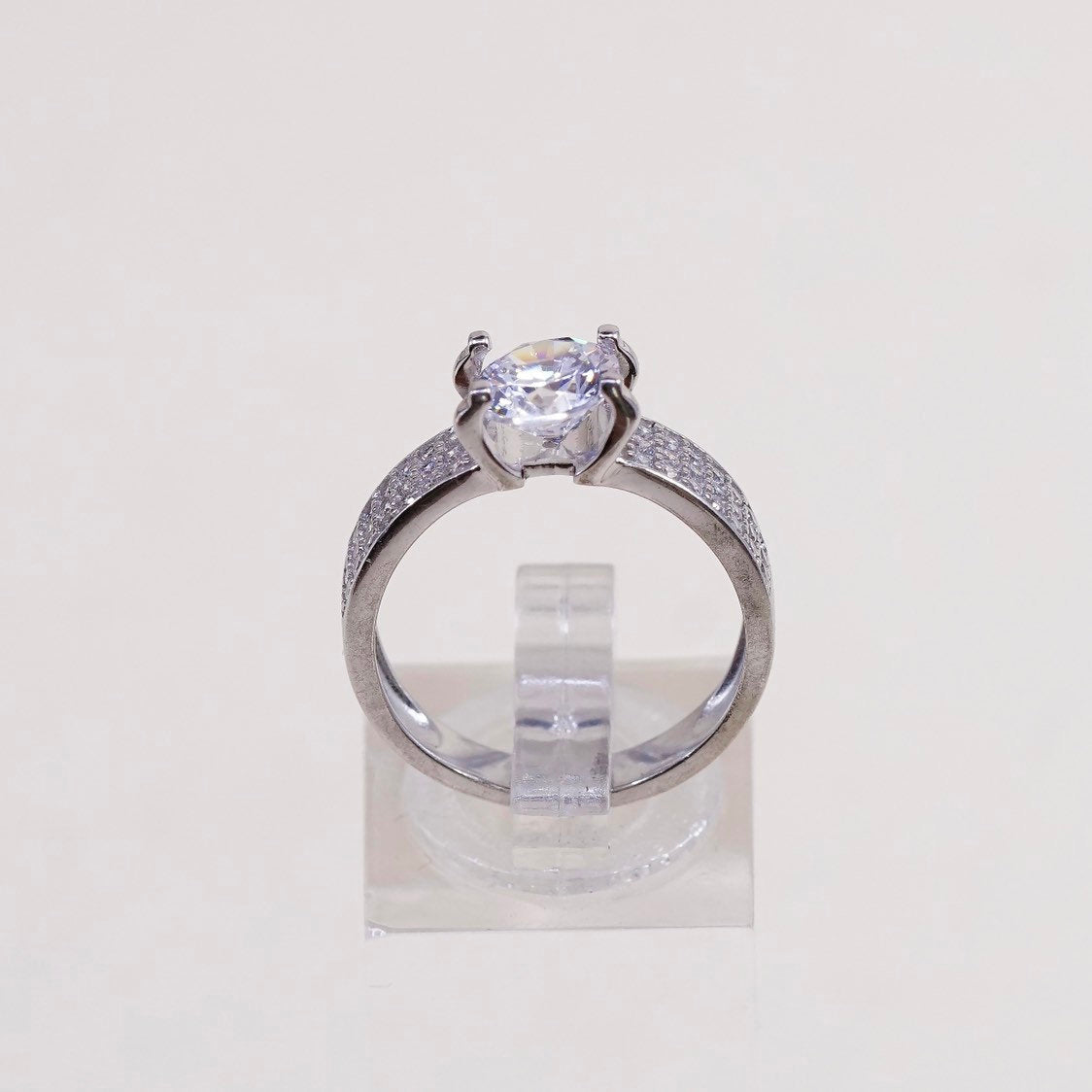 Size 7.5, Sterling 925 silver engagement ring w/ round CZ cluster