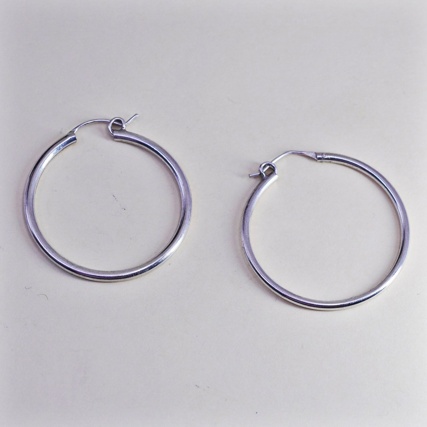 1.25”, Vintage sterling silver loop earrings, minimalist primitive hoops