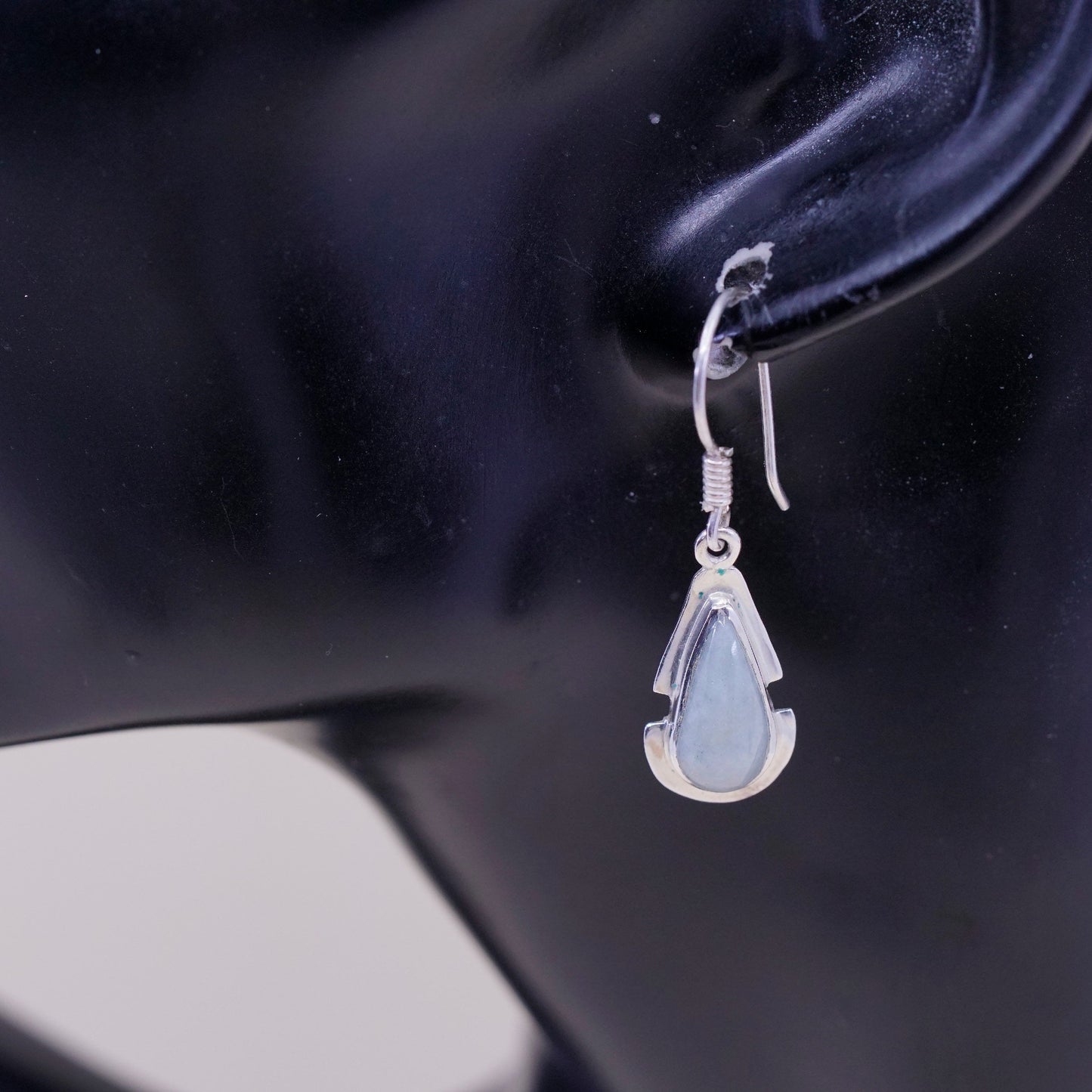 Vintage sterling 925 silver handmade earrings with teardrop jade