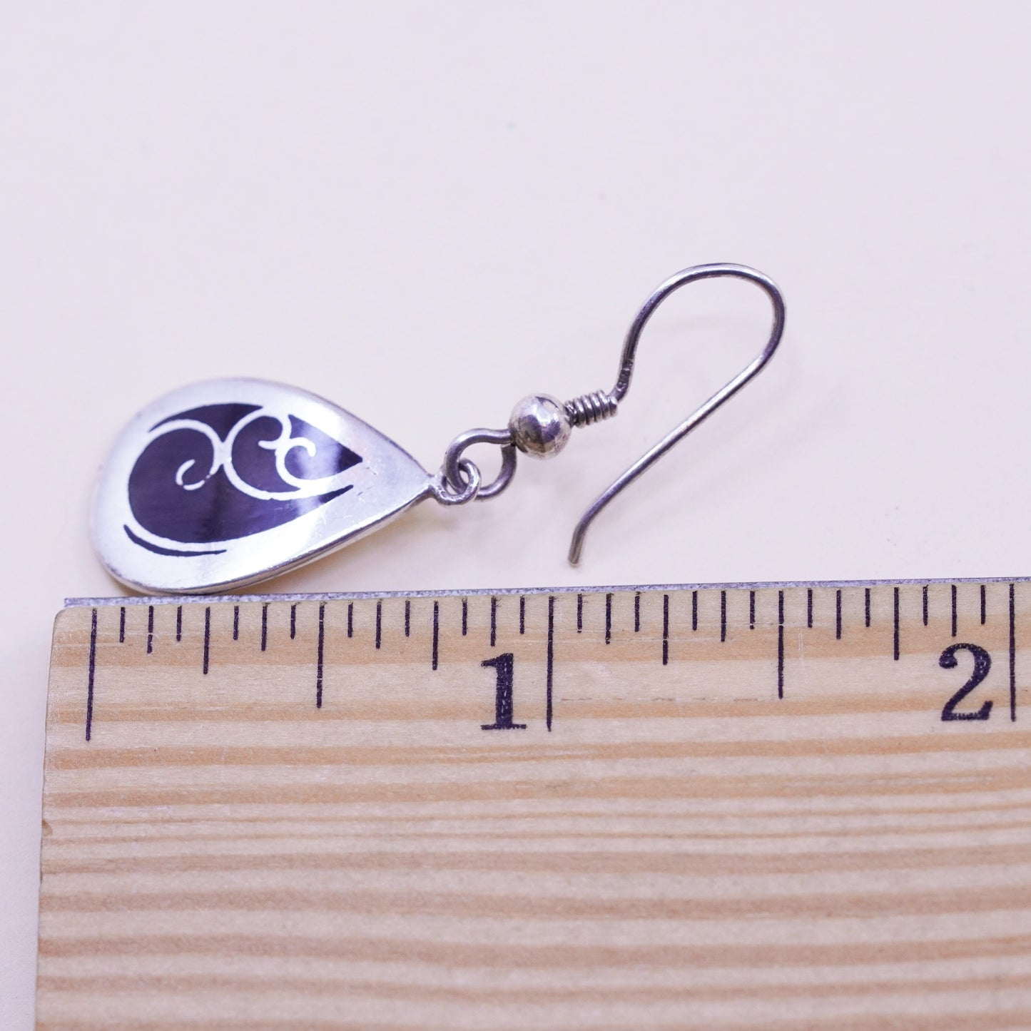 Vintage Sterling silver handmade earrings, 925 teardrop drops with enamel