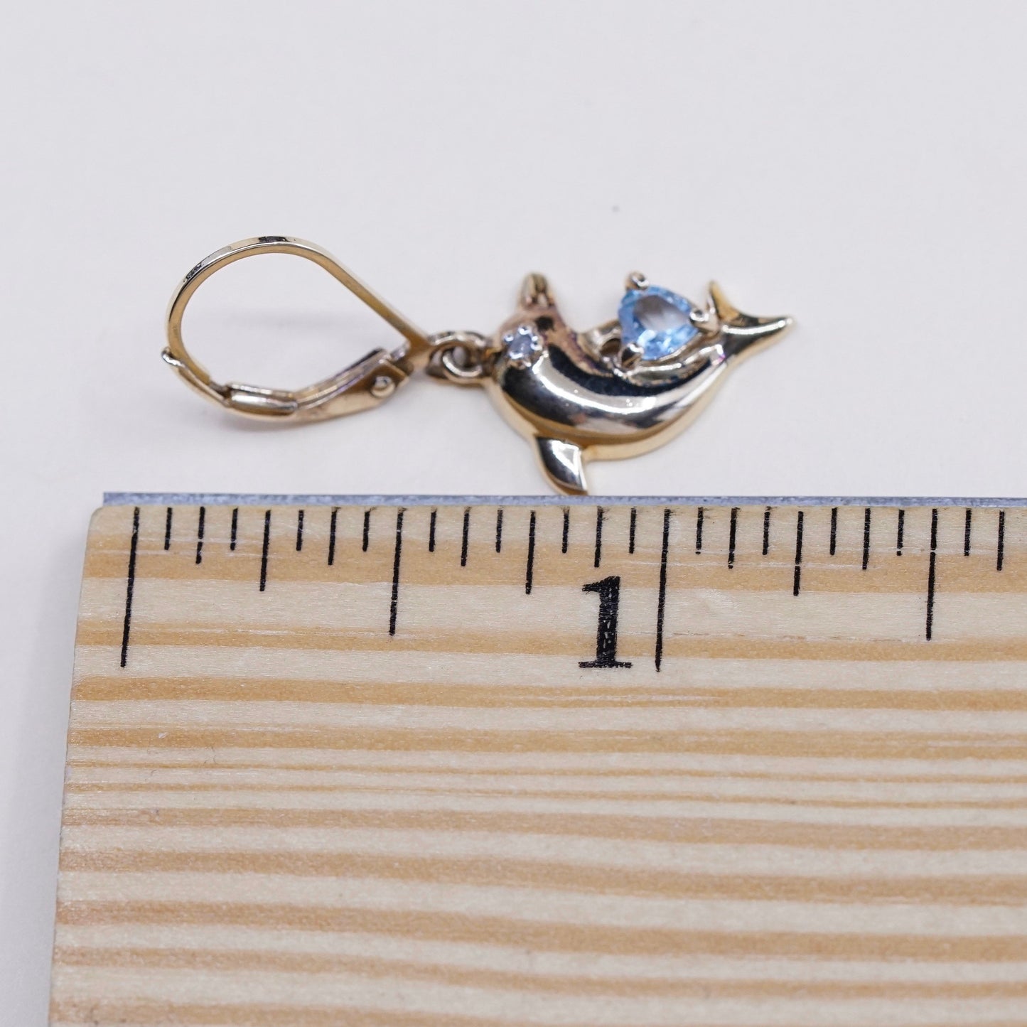 vermeil gold over sterling 925 silver handmade dolphin earrings w/ topaz heart