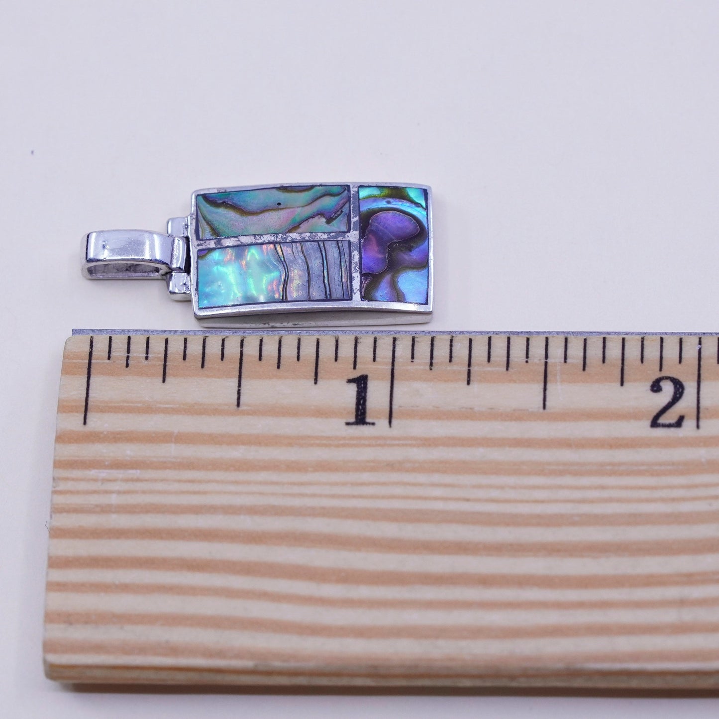 Vintage sterling 925 silver handmade pendant, with long abalone