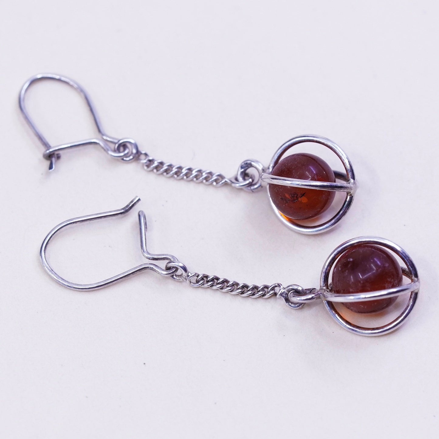 Vintage Sterling 925 silver handmade earrings with amber bead