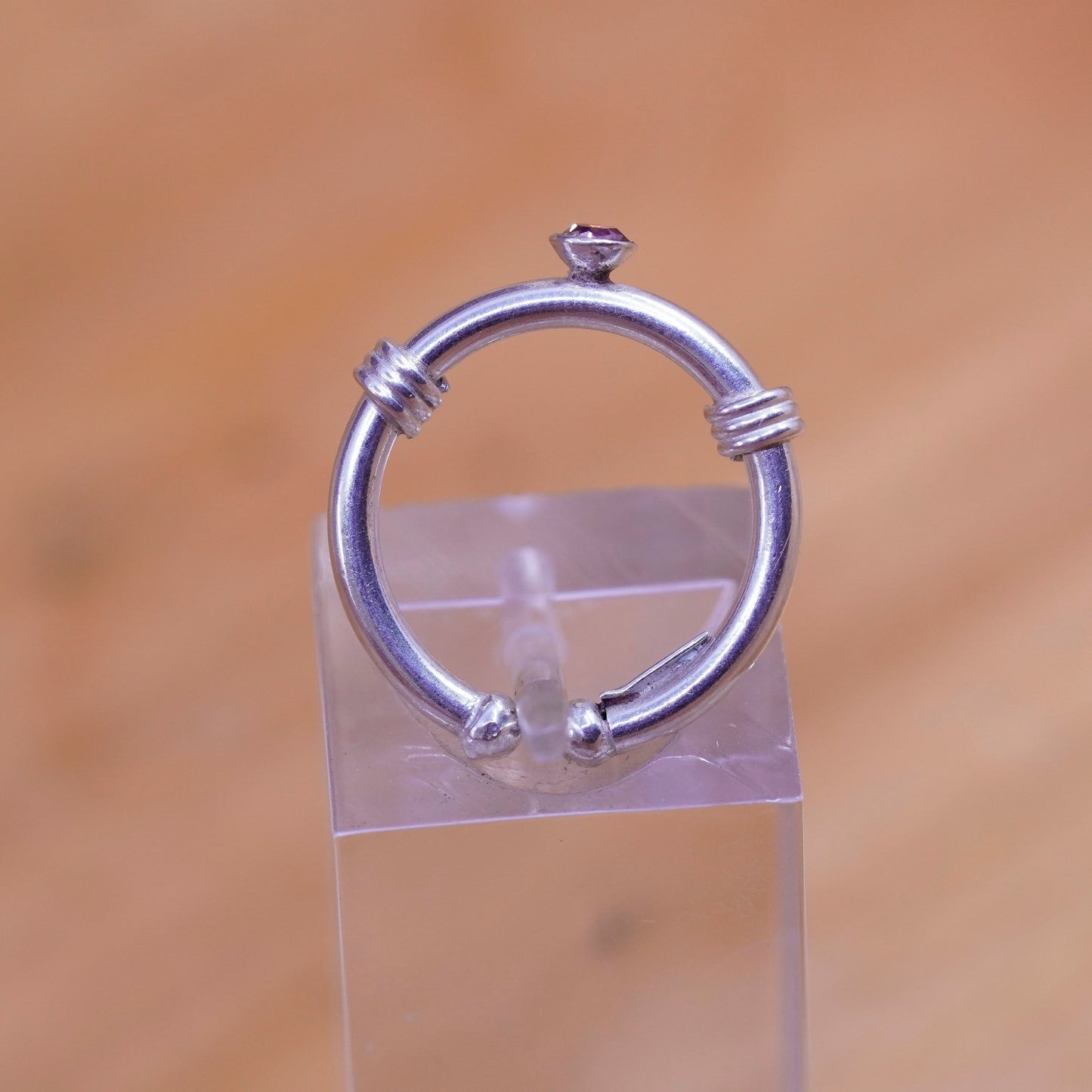 Size 1.5, Vintage Sterling silver handmade ring, 925 open band with cz