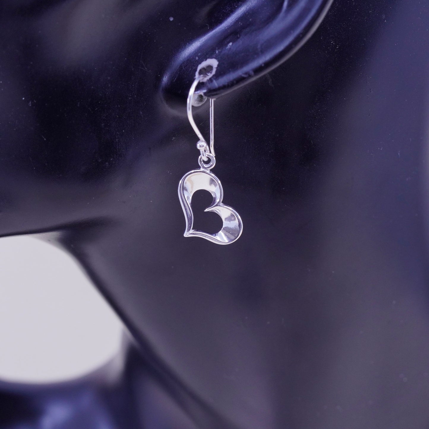 Vintage sterling silver handmade earrings, 925 heart dangles