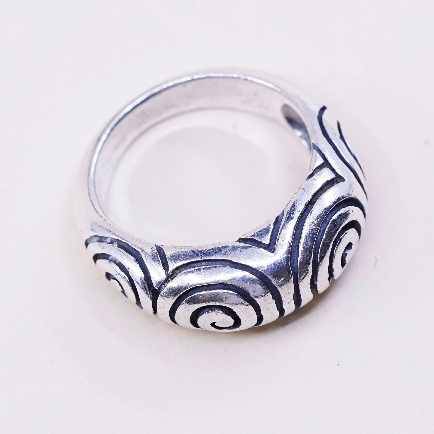 sz 7, vtg CW Sterling silver handmade ring, 925 band w/ swirl textured