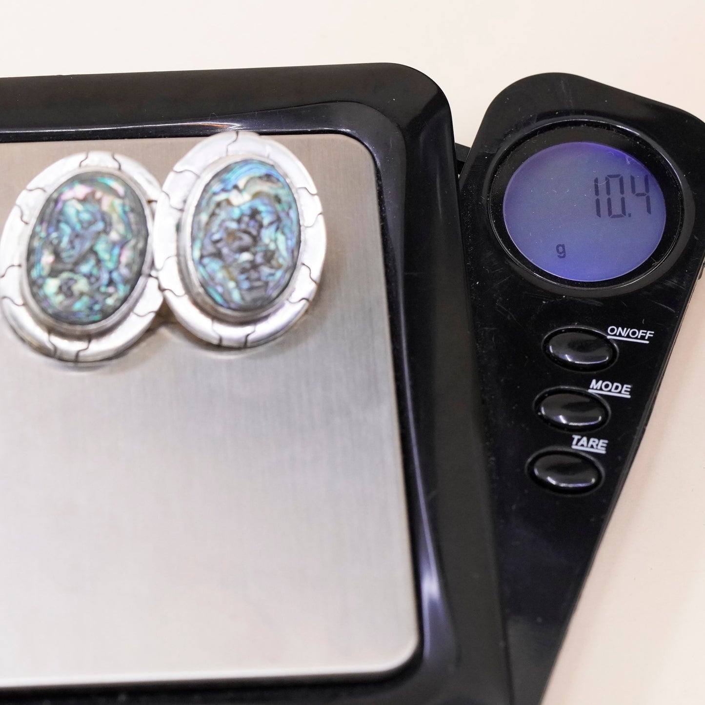 Vintage mexico Sterling 925 silver handmade clip on earrings with abalone