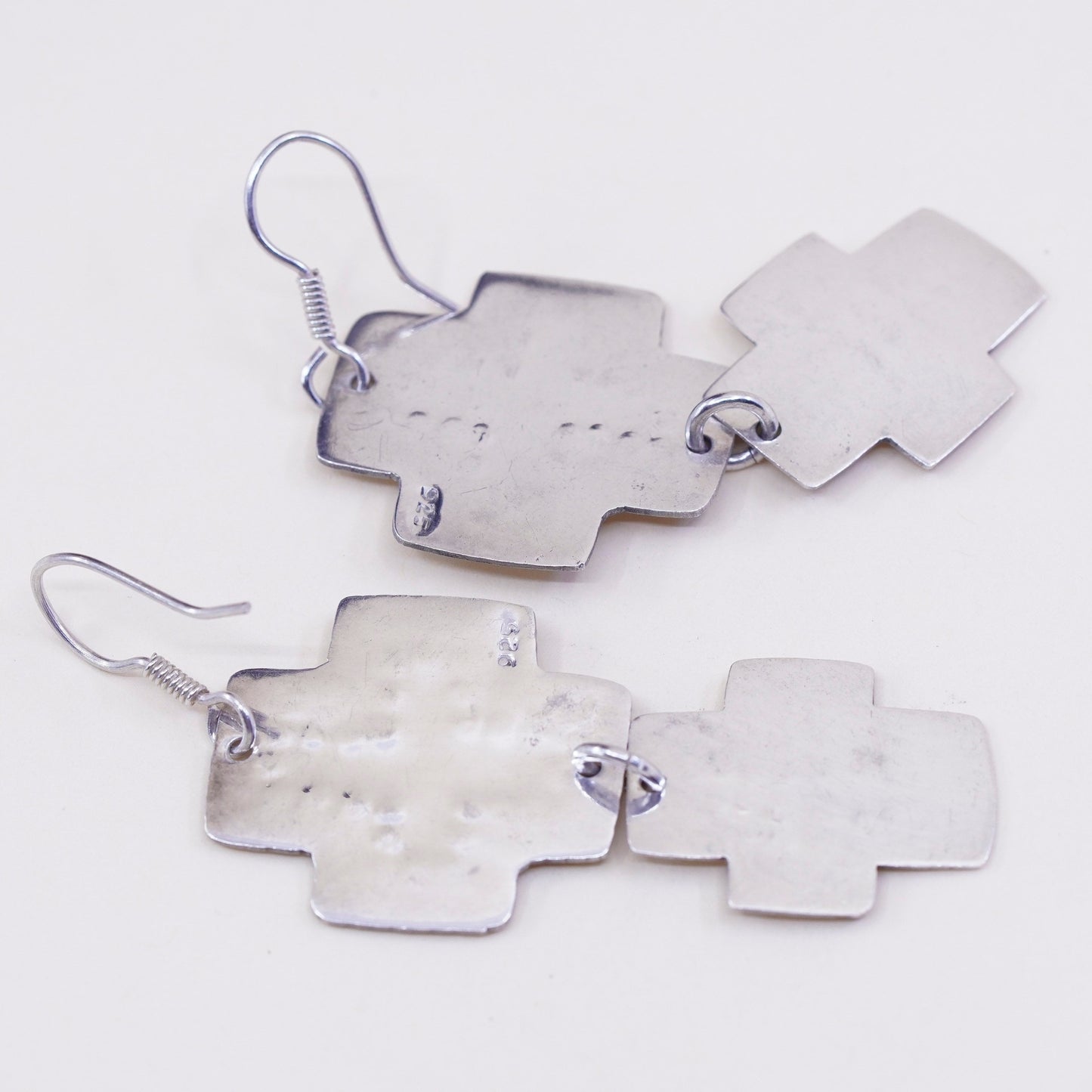 Vintage Sterling silver handmade earrings, huge textured 925 cross dangles