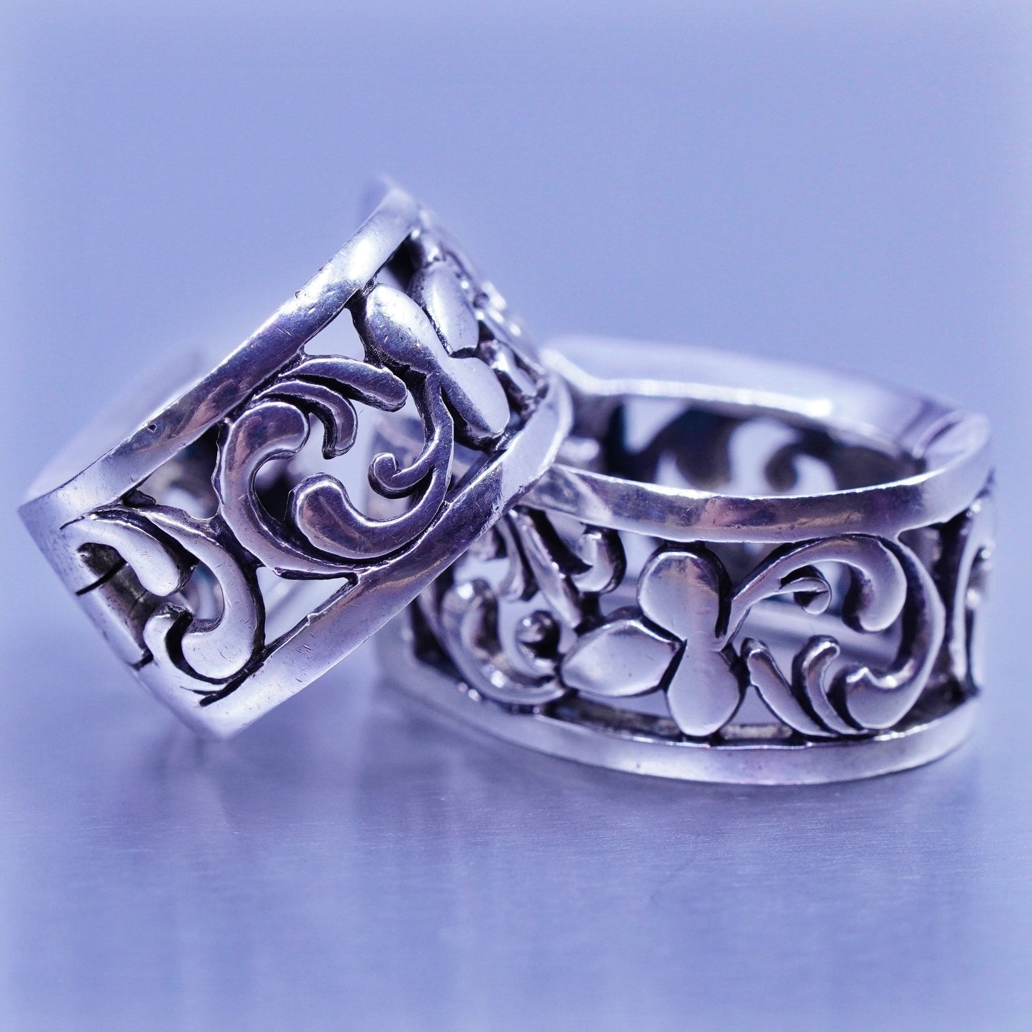 0.75”, vintage Sterling silver handmade earrings, 925 filigree huggie hoops