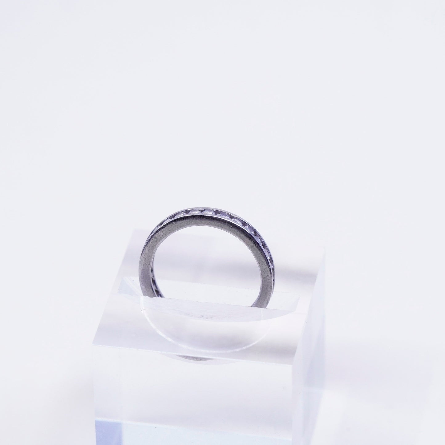 Size 6, Sterling silver statement ring, wedding band, 925 with round CZ
