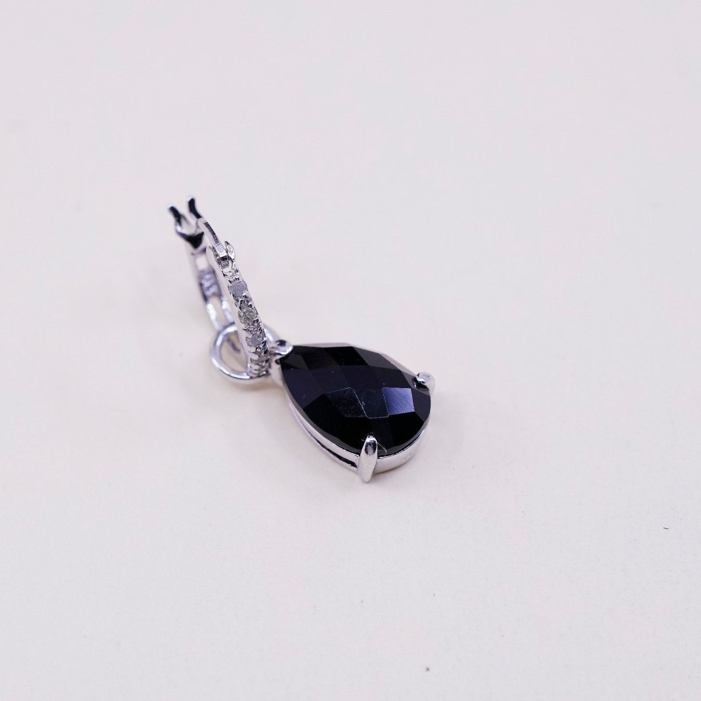 VTG sterling silver earrings, 925 hoops, huggie, W/ diamond N teardrop garnet