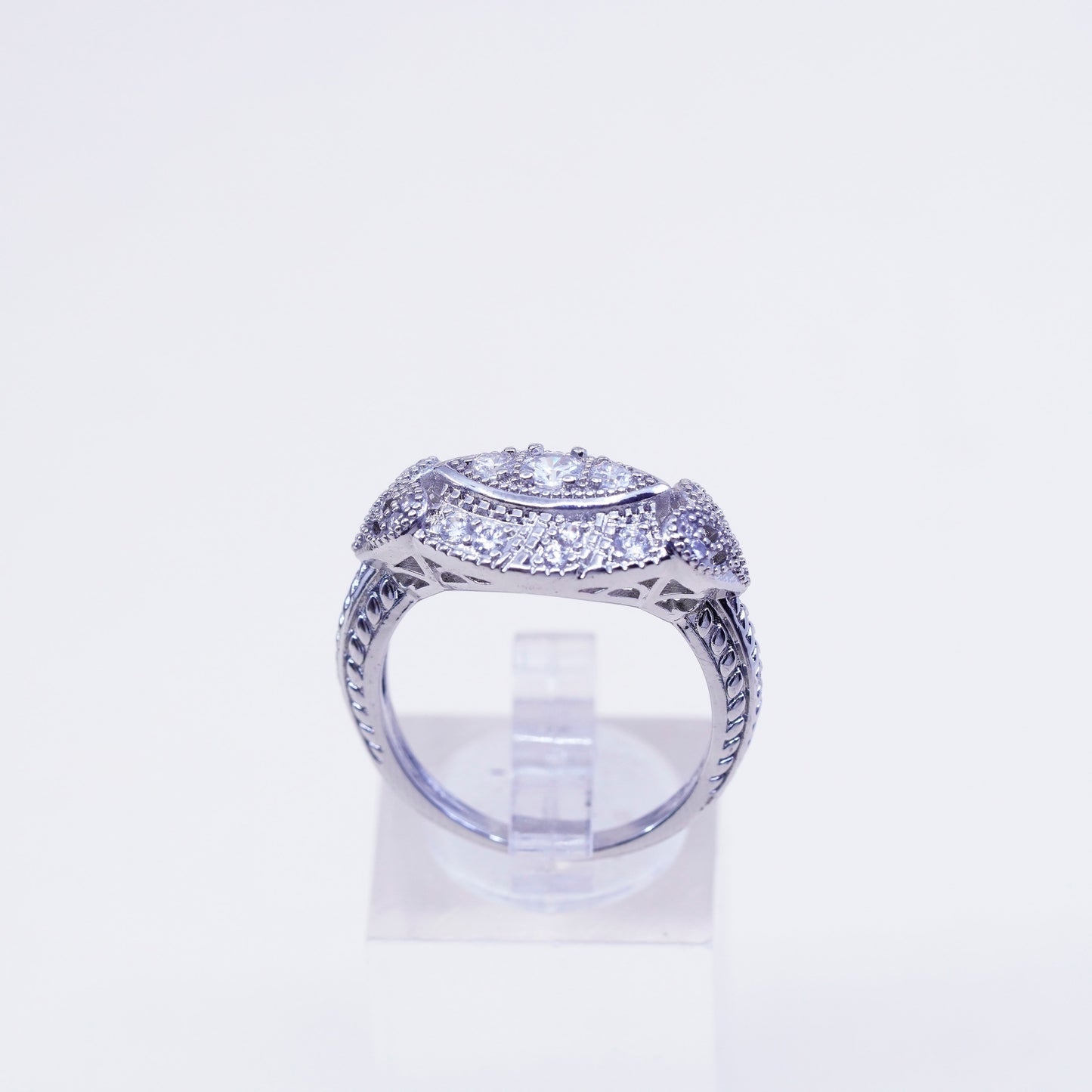Size 9, vintage jewelry, sterling 925 silver cluster crystal engagement ring