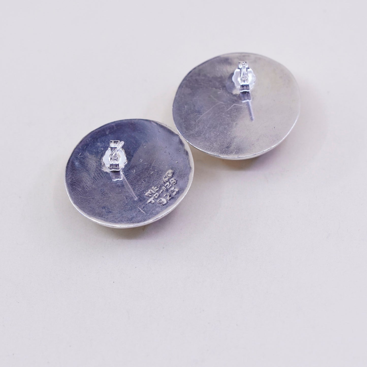 Sterling silver handmade earrings, Mexico 925 studs with black enamel stars
