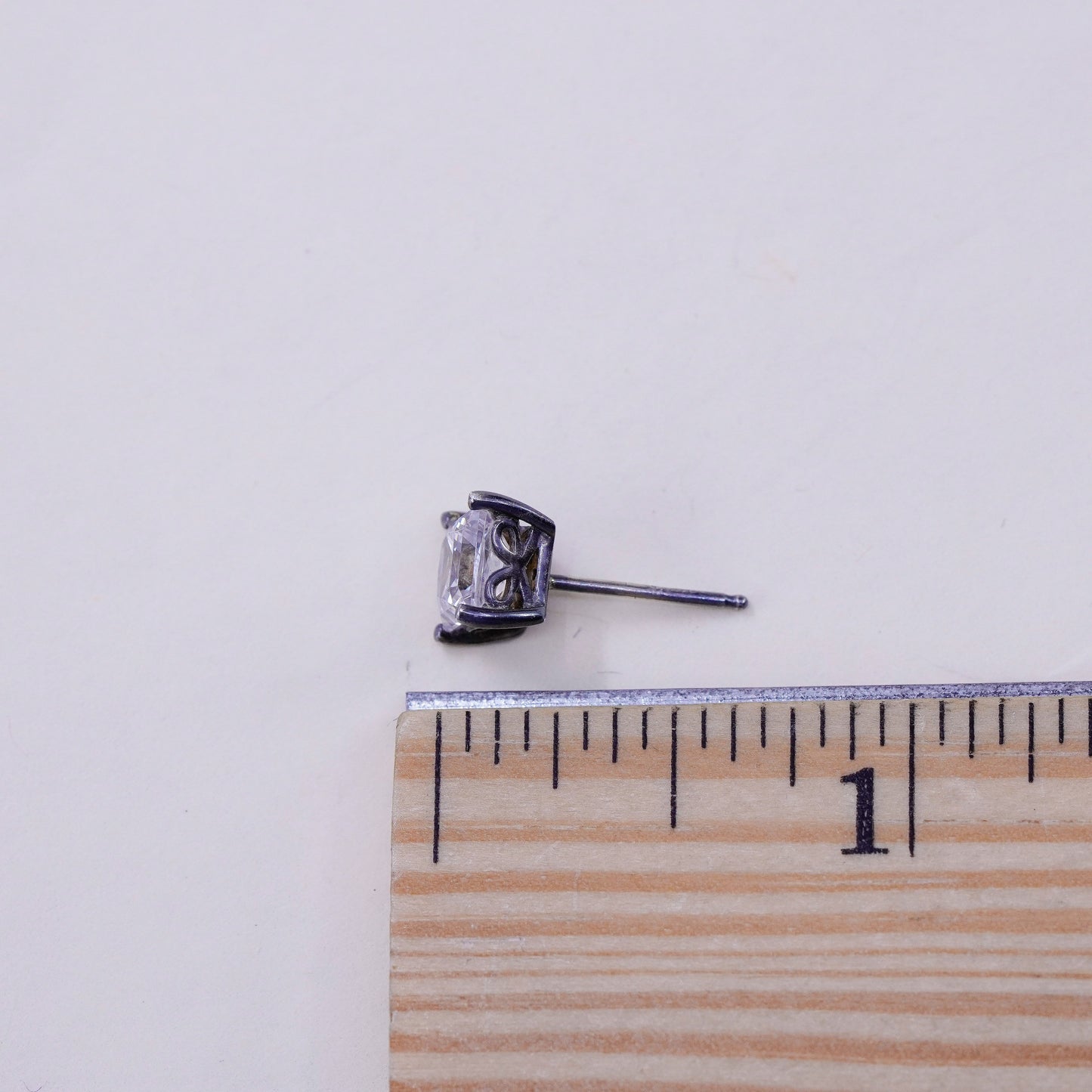 6mm, Vintage sterling silver genuine square cz studs, filigree earrings
