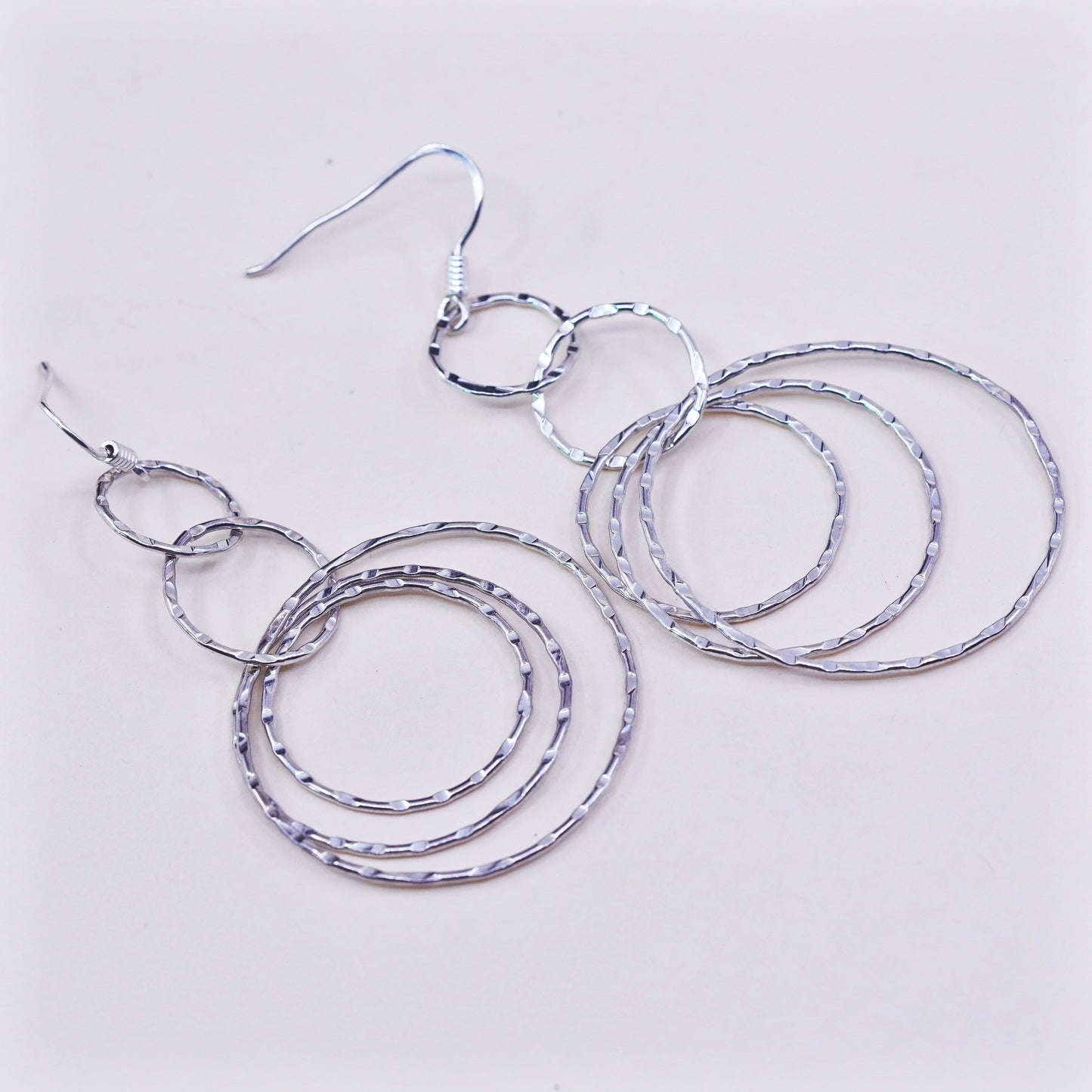 vtg milor Italy sterling silver earrings, 925 textured entwined circle dangles