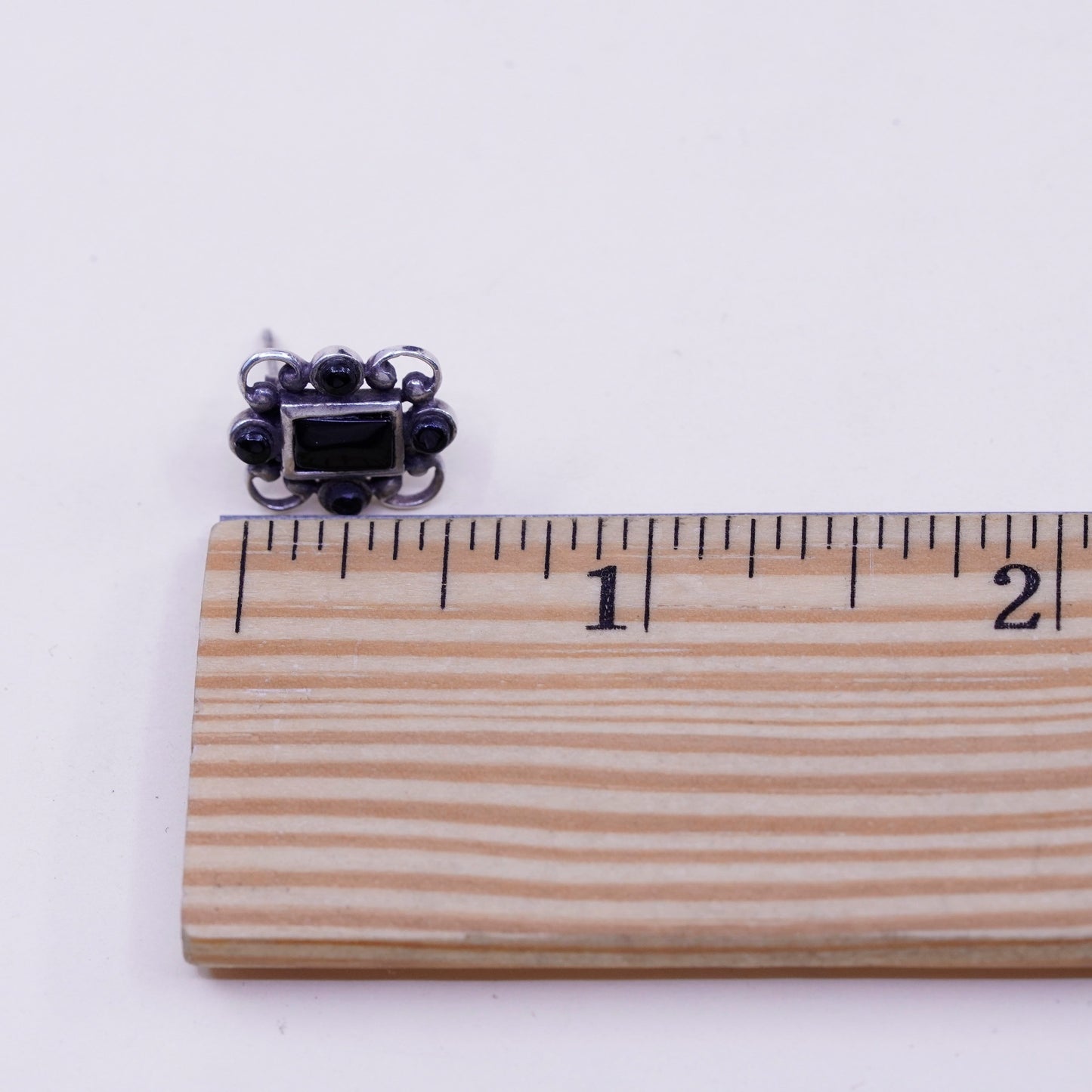 Vintage sterling silver handmade earrings, 925 studs with obsidian