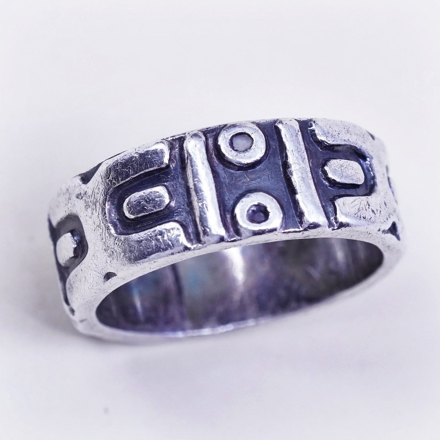 Size 7, vintage Hopi Sterling silver handmade ring, men’s patterned 925 band