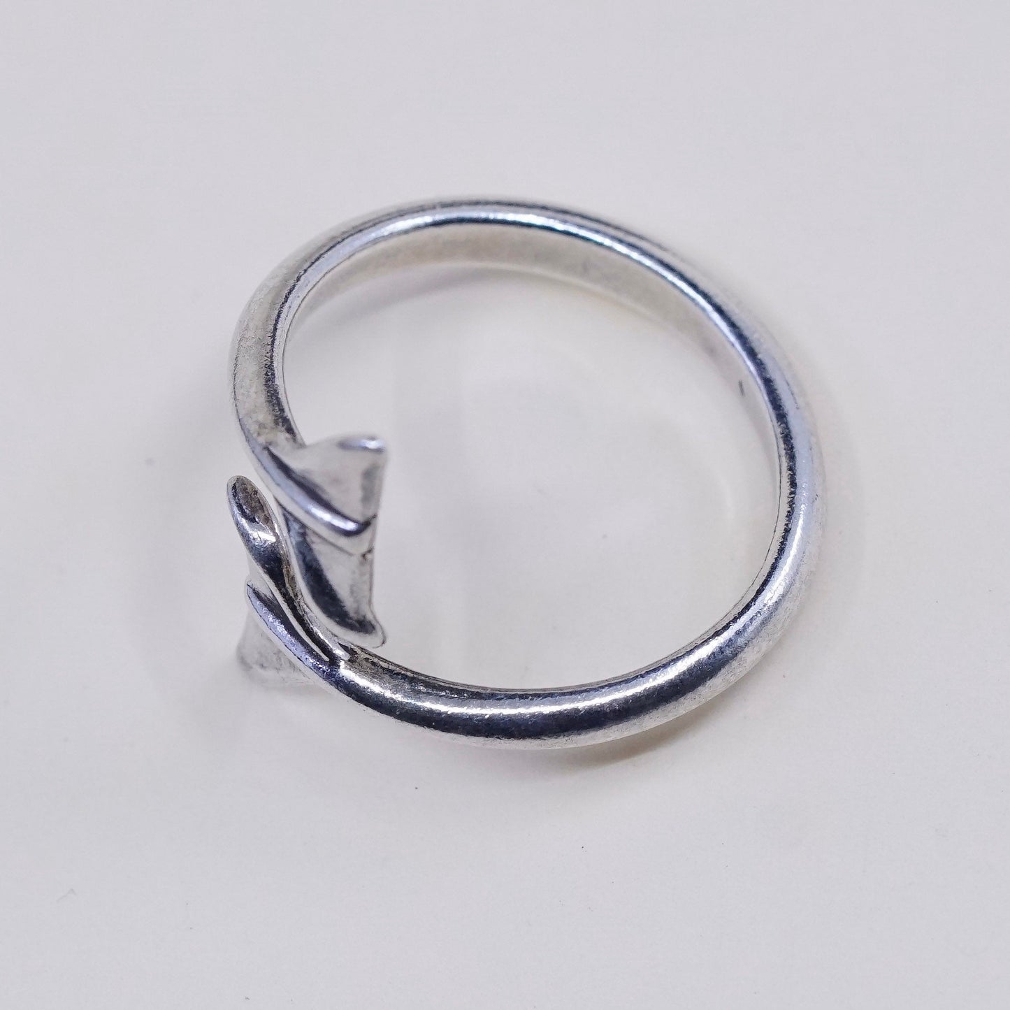 Size 7.5, WJ sterling silver handmade statement ring, 925 whale tail wrap band