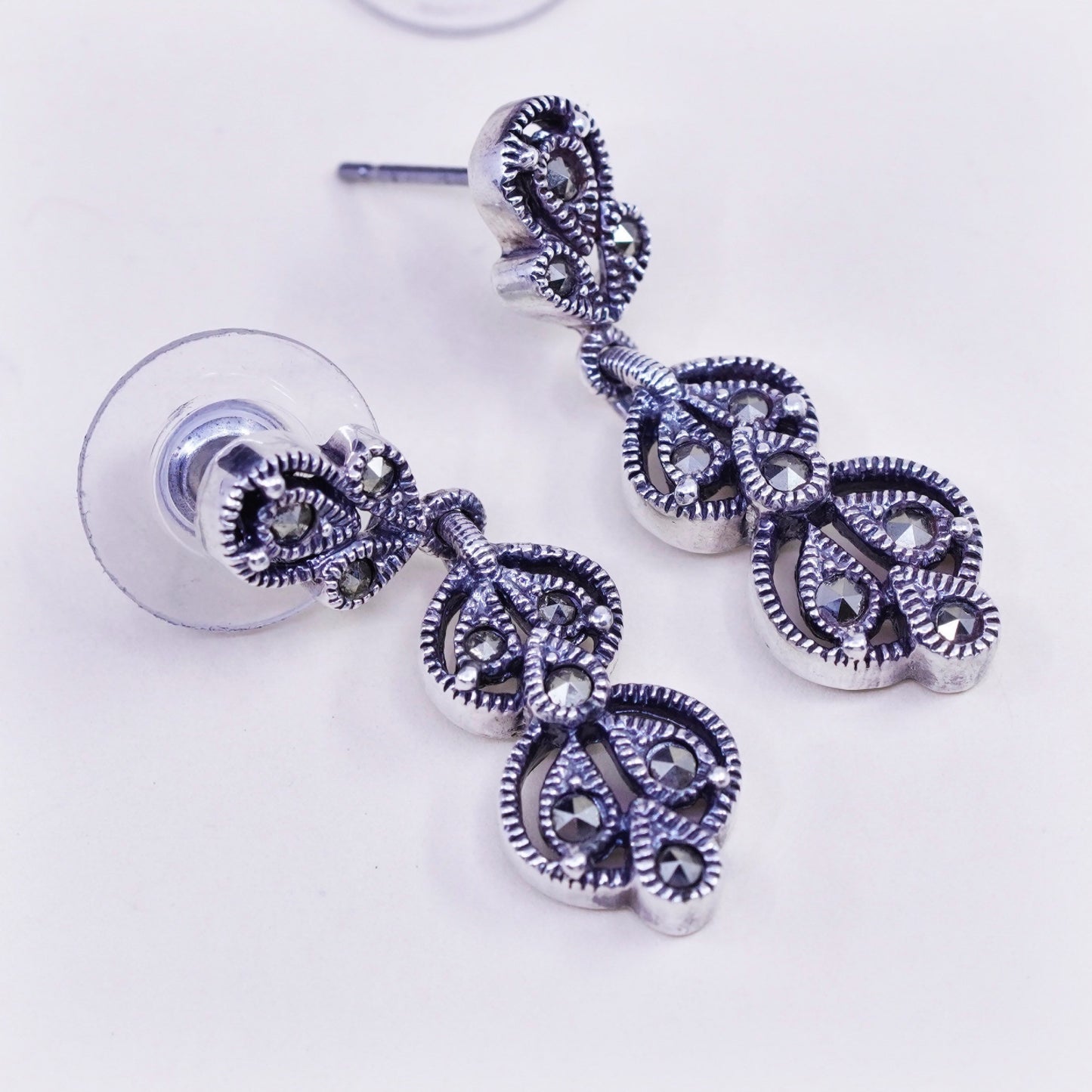 Vintage Judith Jack Sterling 925 silver bangles earrings with Marcasites
