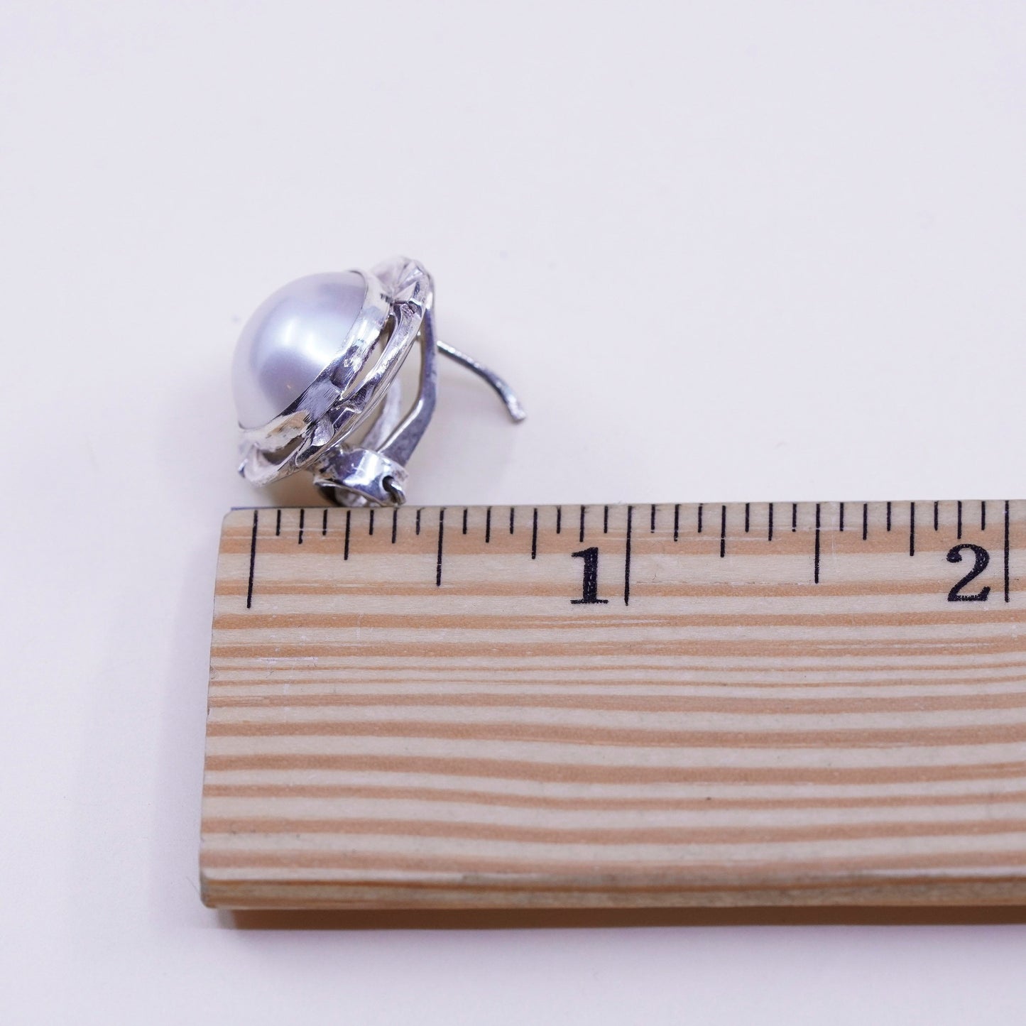 Vintage Sterling silver handmade earrings, 925 flower studs with pearl