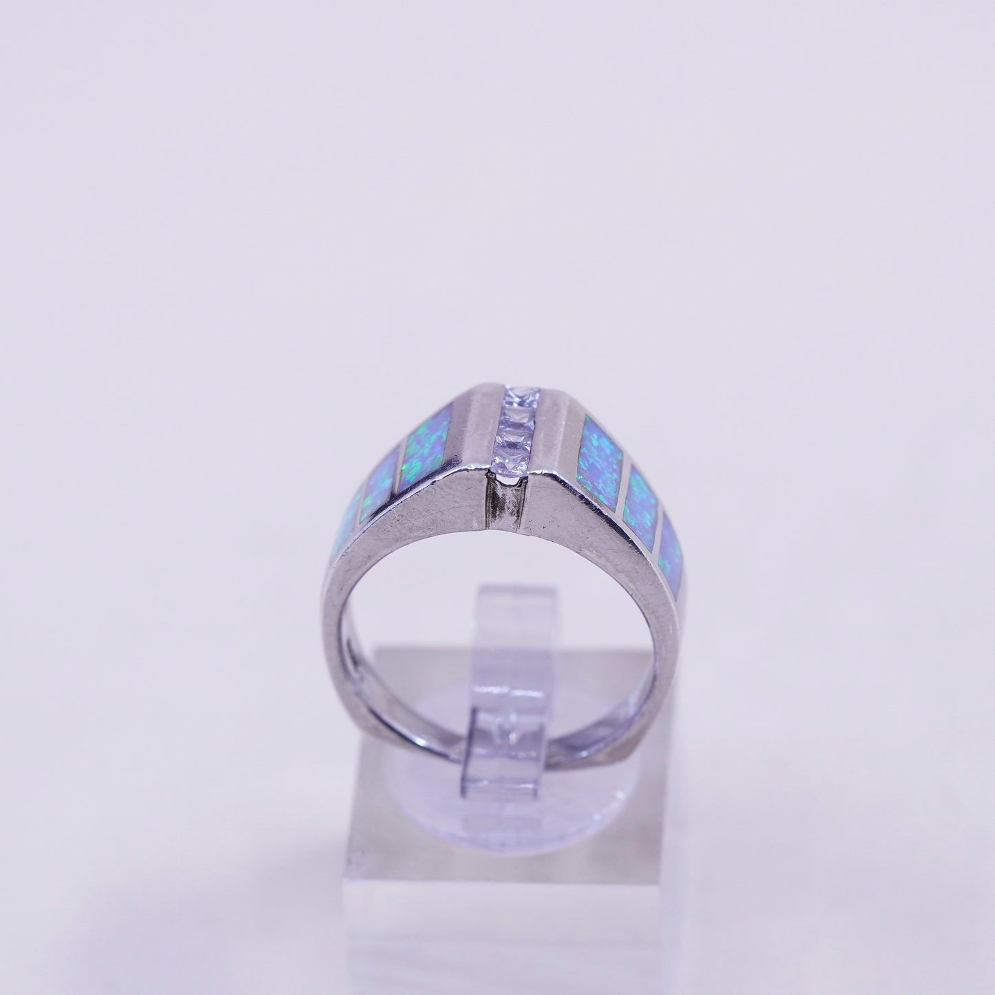 Size 8, vintage Sterling silver handmade ring, 925 band with fire opal and cz